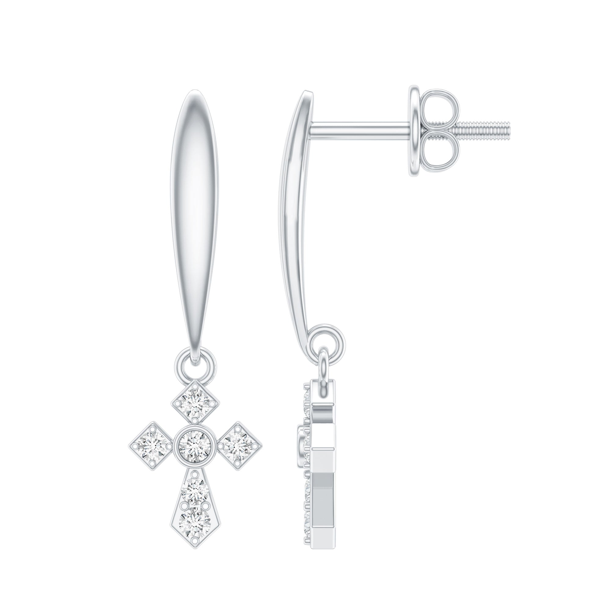 Minimalist Moissanite Cross Drop Earrings in Sterling Silver D-VS1 92.5 Sterling Silver - Rosec Jewels