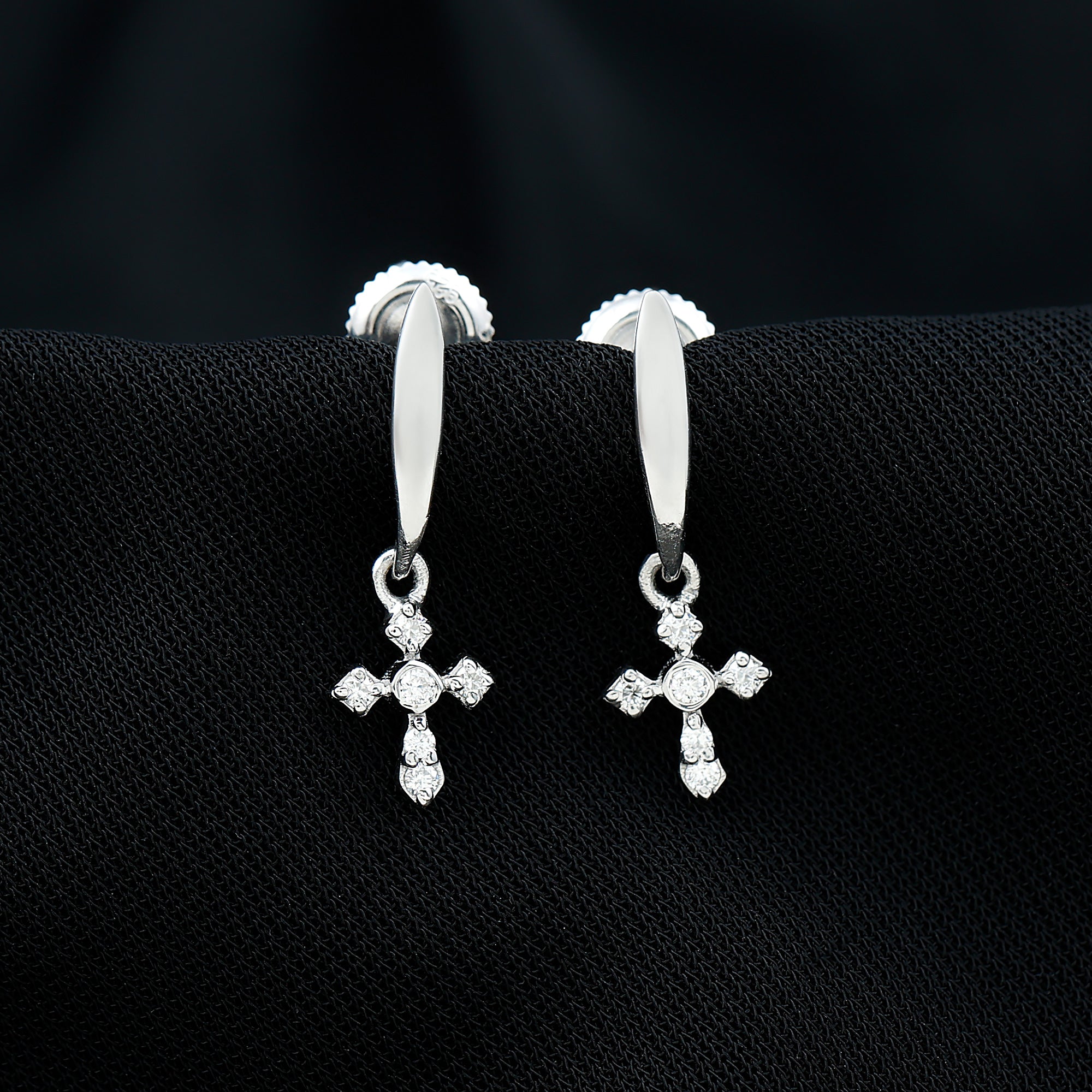 Minimalist Moissanite Cross Drop Earrings in Sterling Silver D-VS1 92.5 Sterling Silver - Rosec Jewels