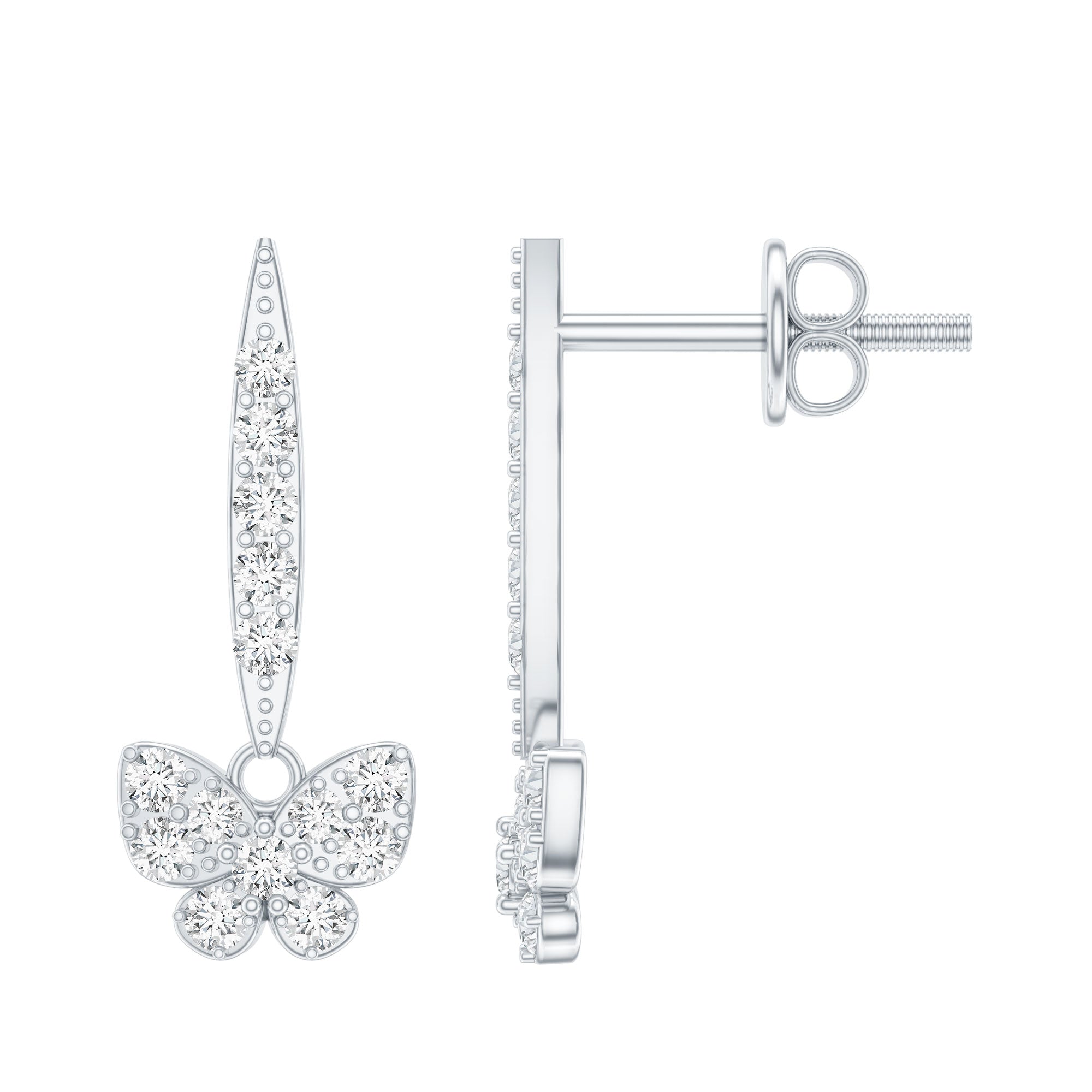 Certified Moissanite Butterfly Drop Earrings for Women D-VS1 92.5 Sterling Silver - Rosec Jewels