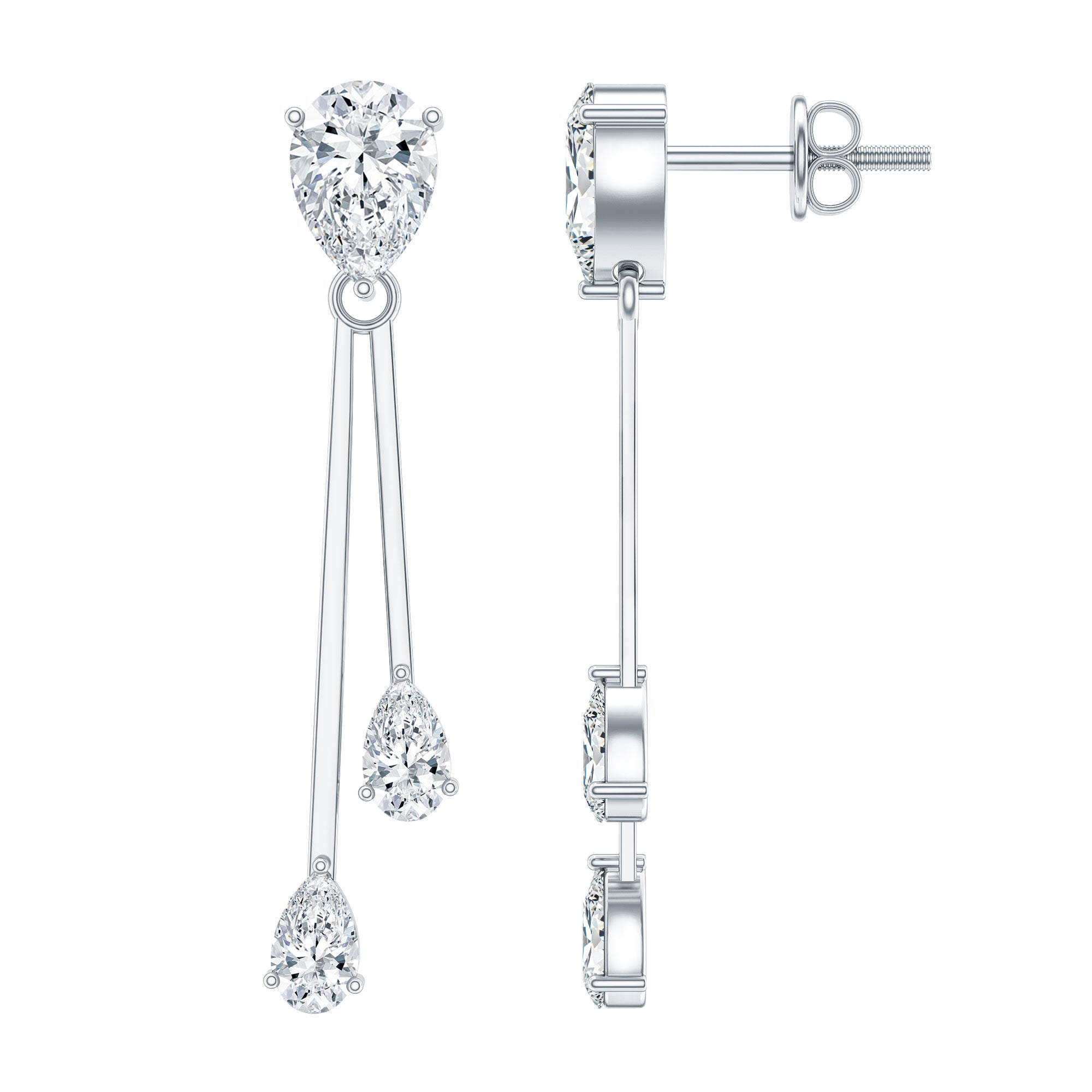Certified Moissanite Bar Dangle Earrings in Sterling Silver D-VS1 92.5 Sterling Silver - Rosec Jewels