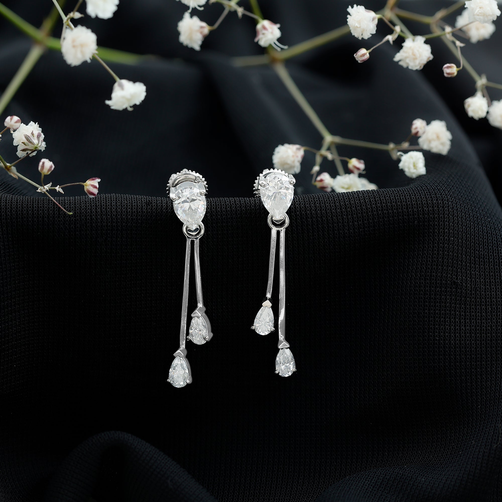 Certified Moissanite Bar Dangle Earrings in Sterling Silver D-VS1 92.5 Sterling Silver - Rosec Jewels