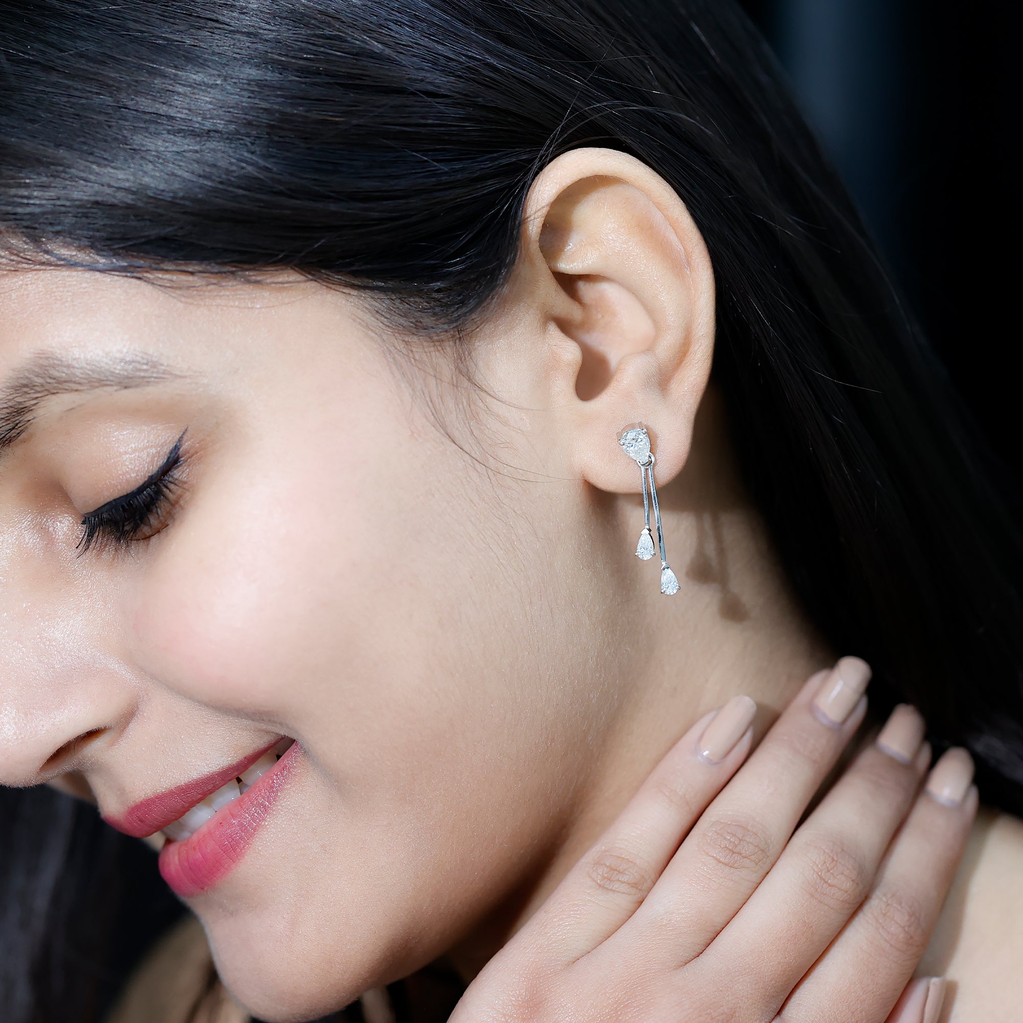 Certified Moissanite Bar Dangle Earrings in Sterling Silver D-VS1 92.5 Sterling Silver - Rosec Jewels