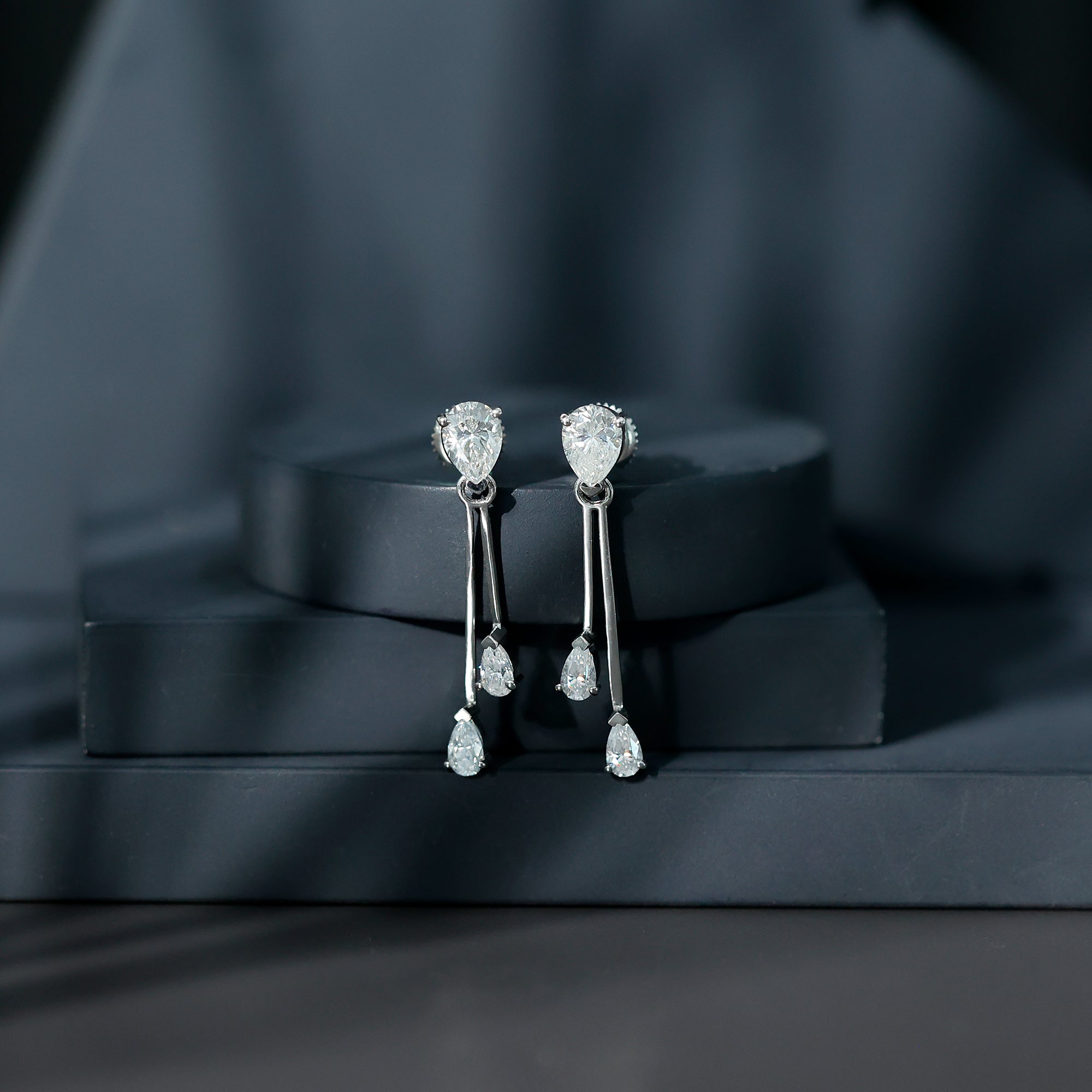 Certified Moissanite Bar Dangle Earrings in Sterling Silver D-VS1 92.5 Sterling Silver - Rosec Jewels