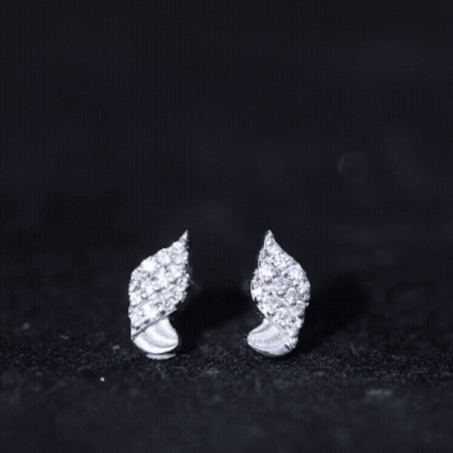 Contemporary Moissanite Leaf Stud Earrings in Silver D-VS1 92.5 Sterling Silver - Rosec Jewels