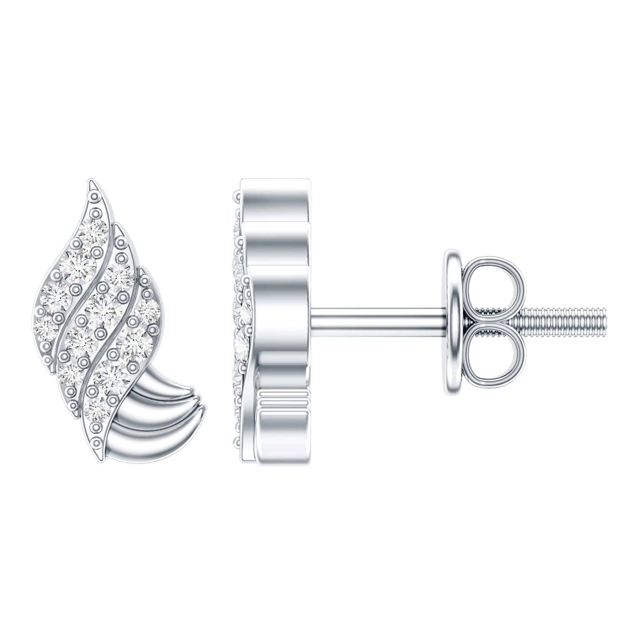 Contemporary Moissanite Leaf Stud Earrings in Silver D-VS1 92.5 Sterling Silver - Rosec Jewels