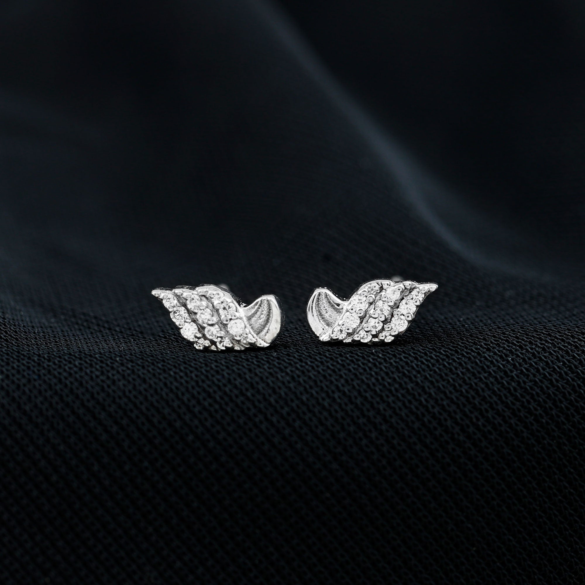 Contemporary Moissanite Leaf Stud Earrings in Silver D-VS1 92.5 Sterling Silver - Rosec Jewels