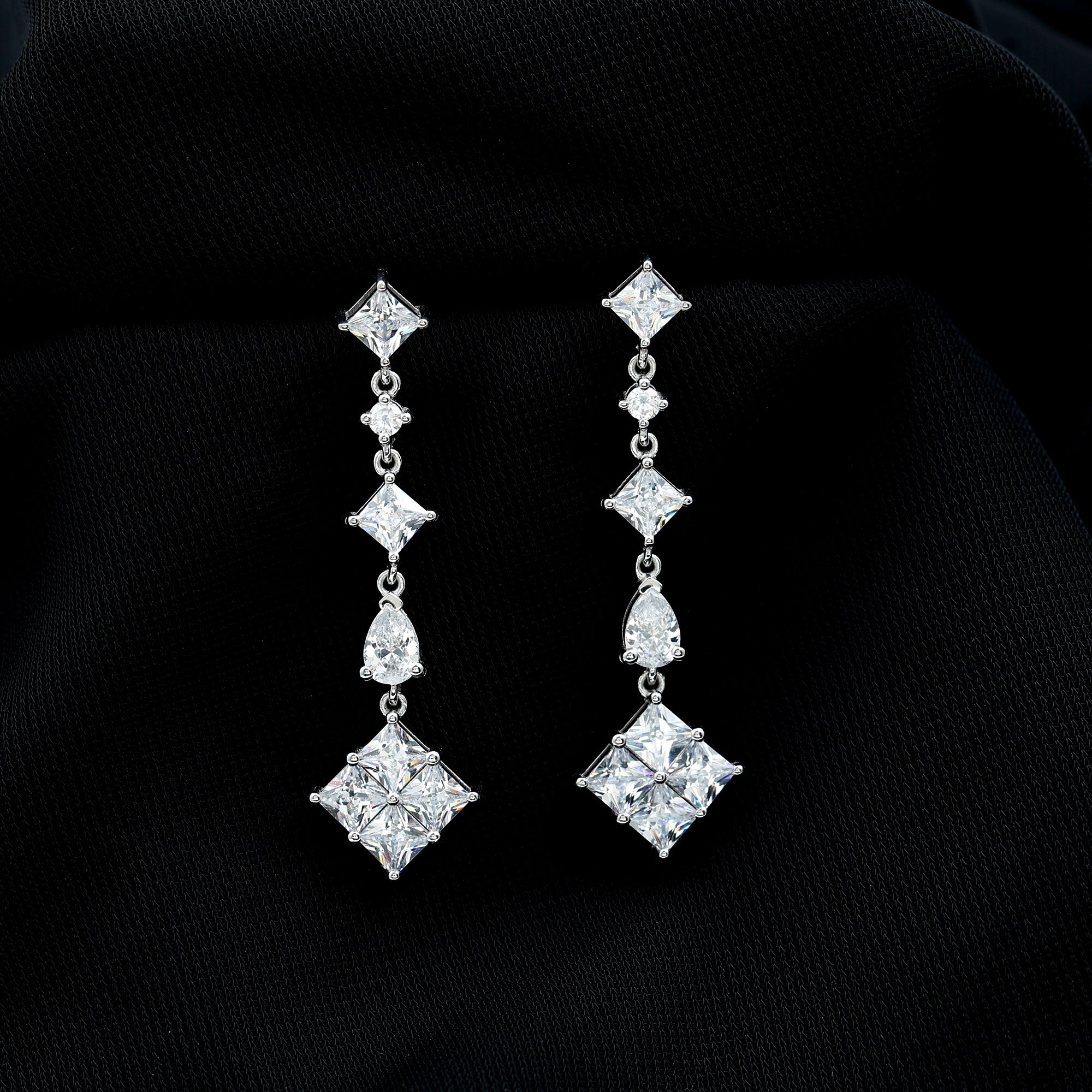 Certified Moissanite Wedding Dangle Earrings for Women D-VS1 92.5 Sterling Silver - Rosec Jewels