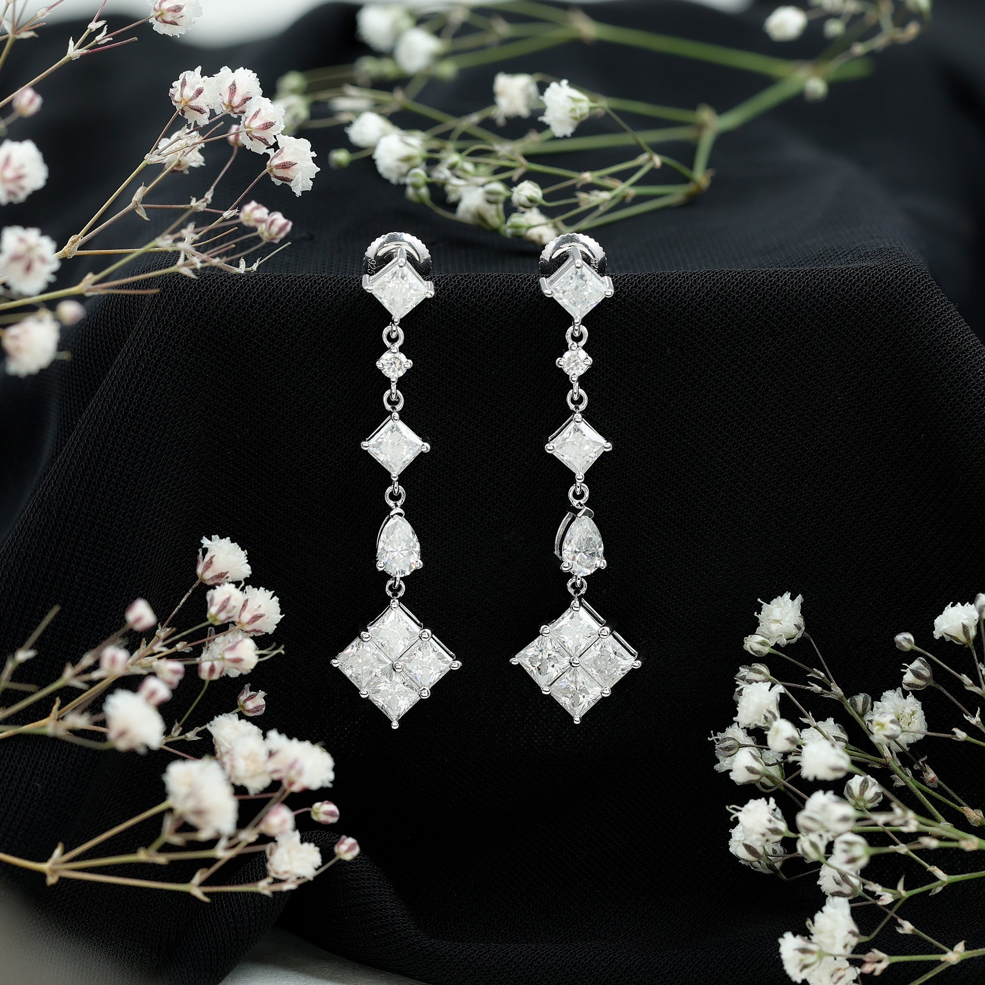 Certified Moissanite Wedding Dangle Earrings for Women D-VS1 92.5 Sterling Silver - Rosec Jewels