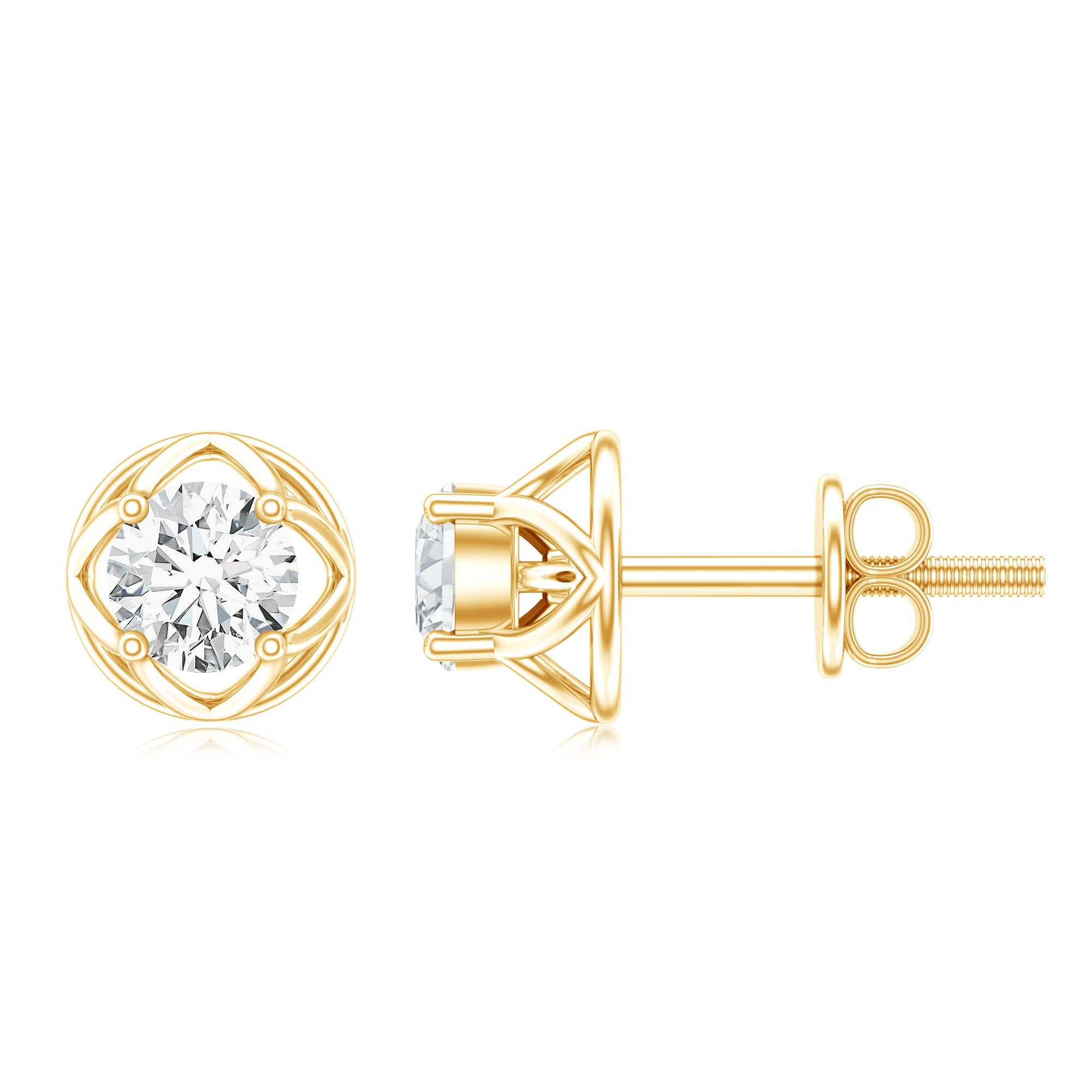 Round Diamond Solitaire Stud Earrings with Screw Back Lab - ( EF-VS ) - Rosec Jewels