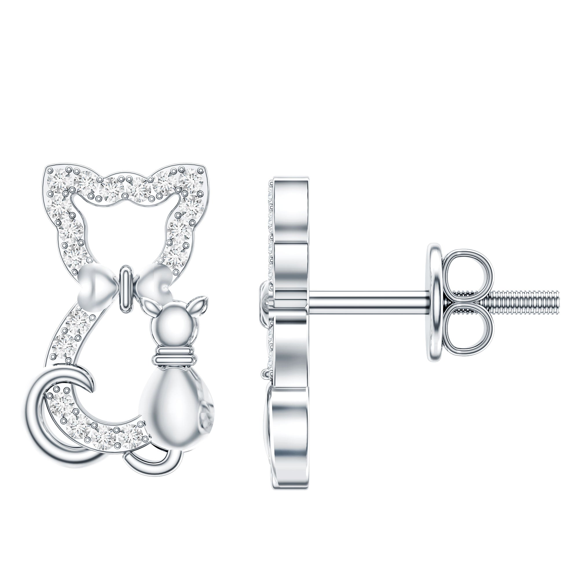 Certified Diamond Cat Stud Earrings Lab - ( EF-VS ) - Rosec Jewels