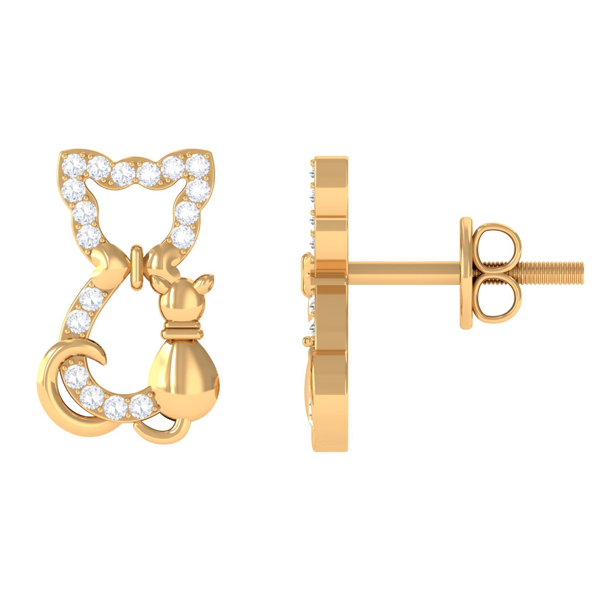Rosec Jewels-Cat Stud Earrings with Diamond Accent