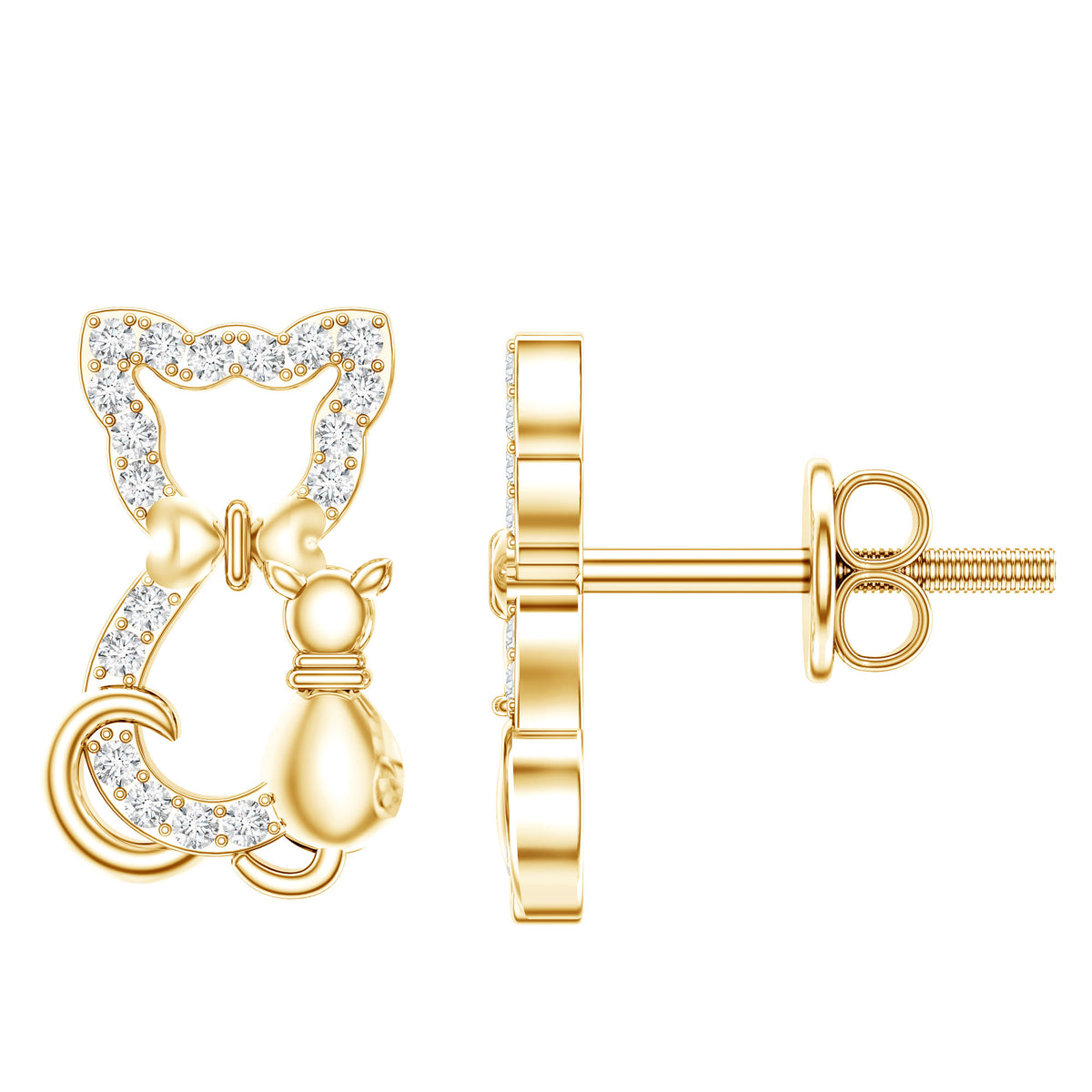 Certified Diamond Cat Stud Earrings Lab - ( EF-VS ) - Rosec Jewels