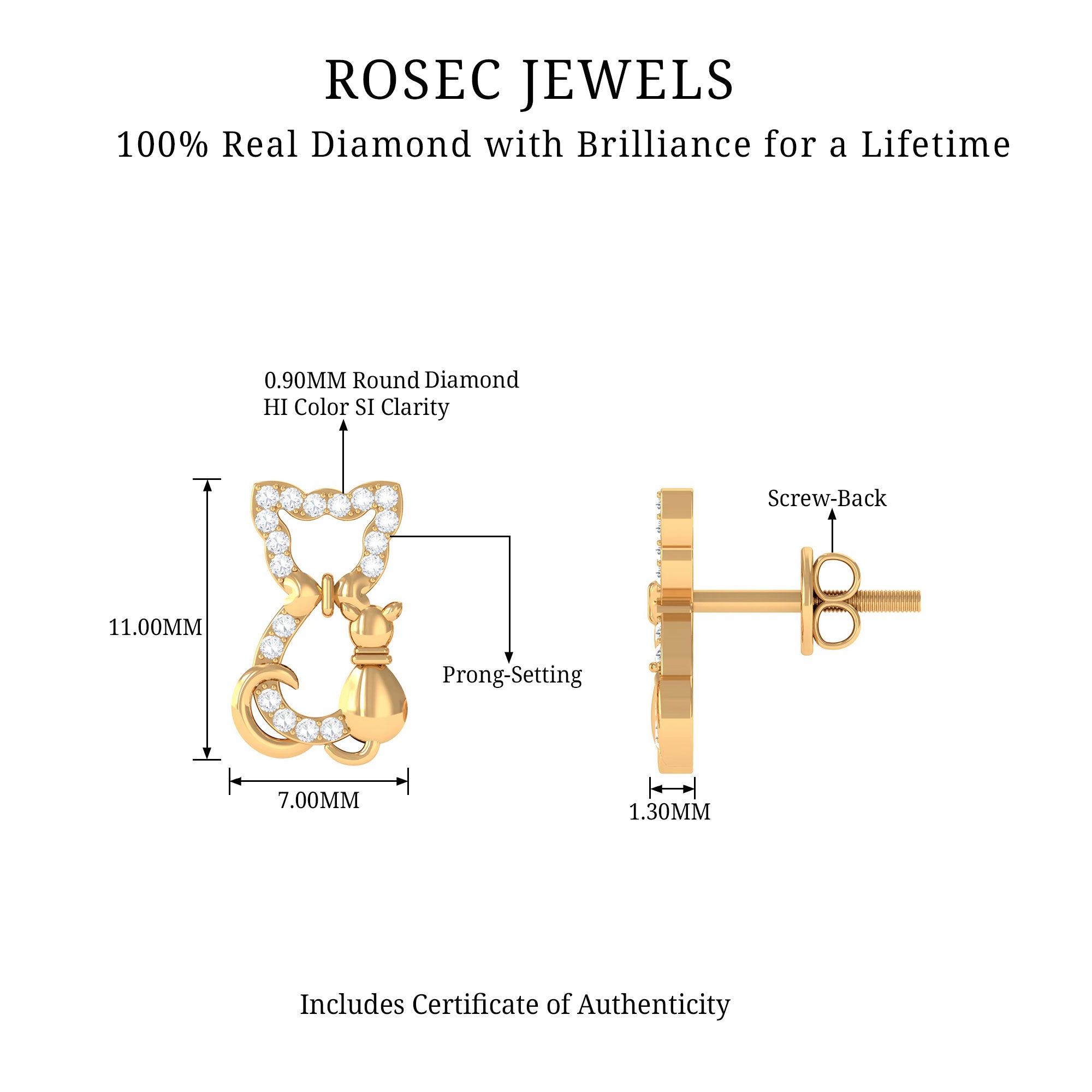 Rosec Jewels-Cat Stud Earrings with Diamond Accent