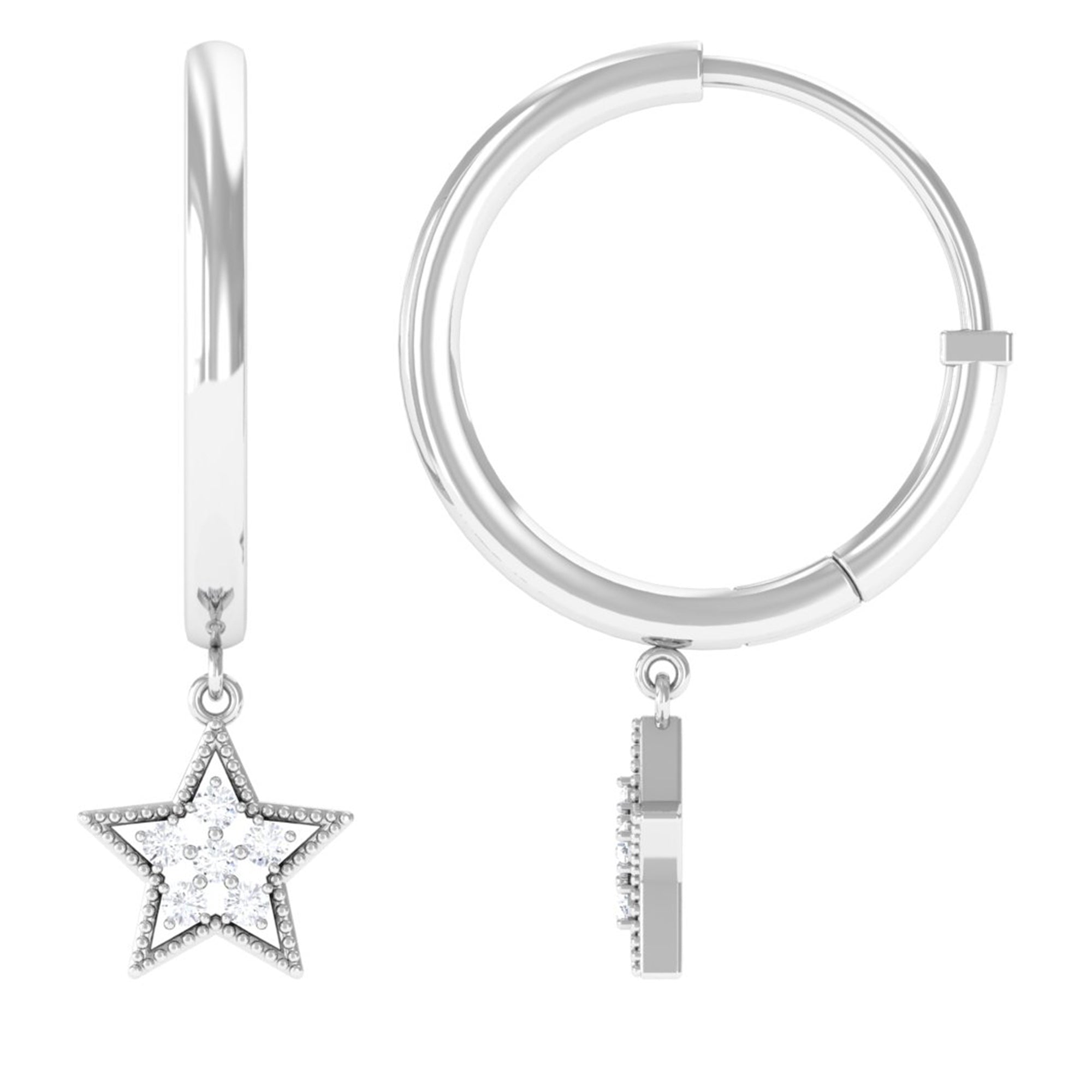 Diamond Star Drop Hoop Earrings