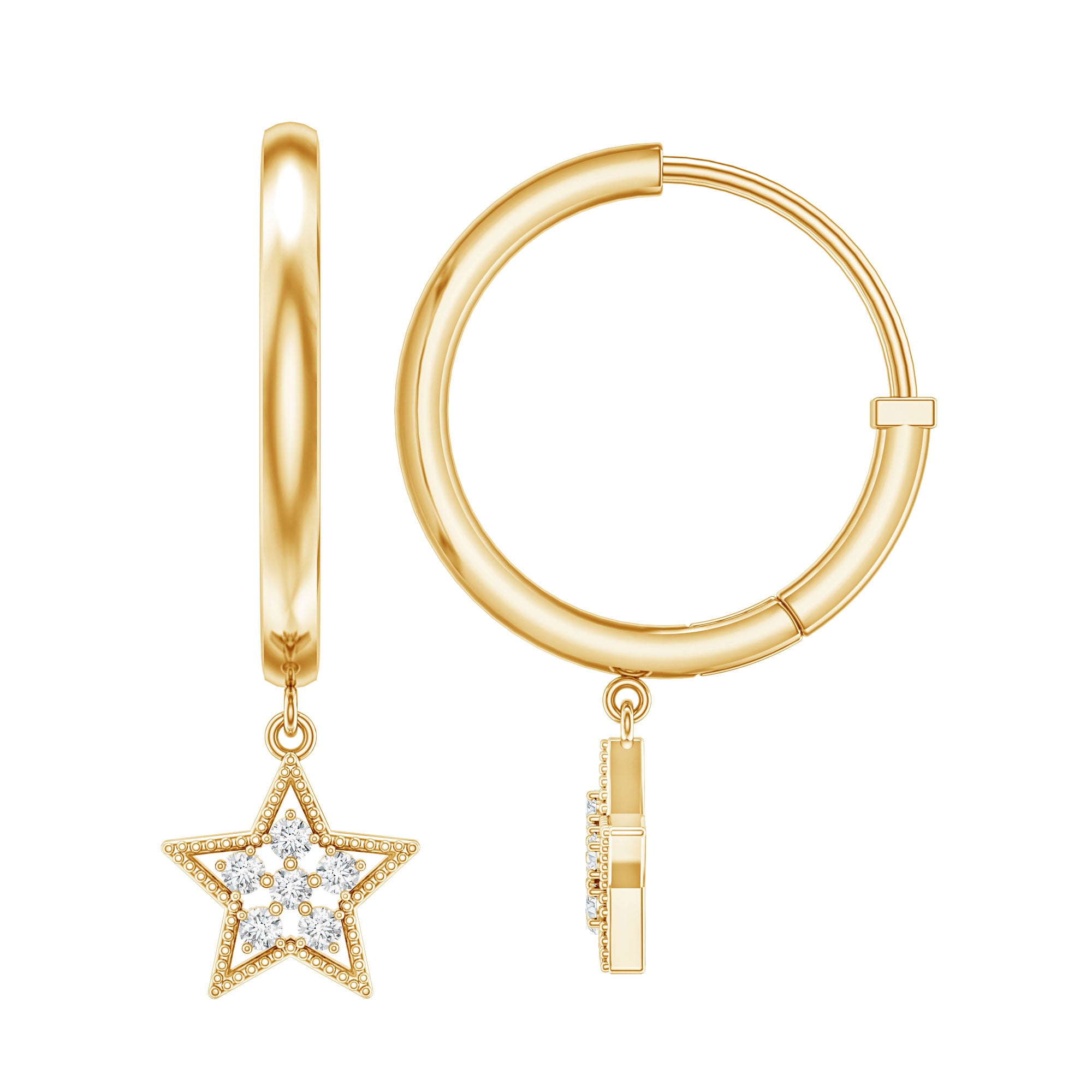 Diamond Star Drop Hoop Earrings Lab - ( EF-VS ) - Rosec Jewels