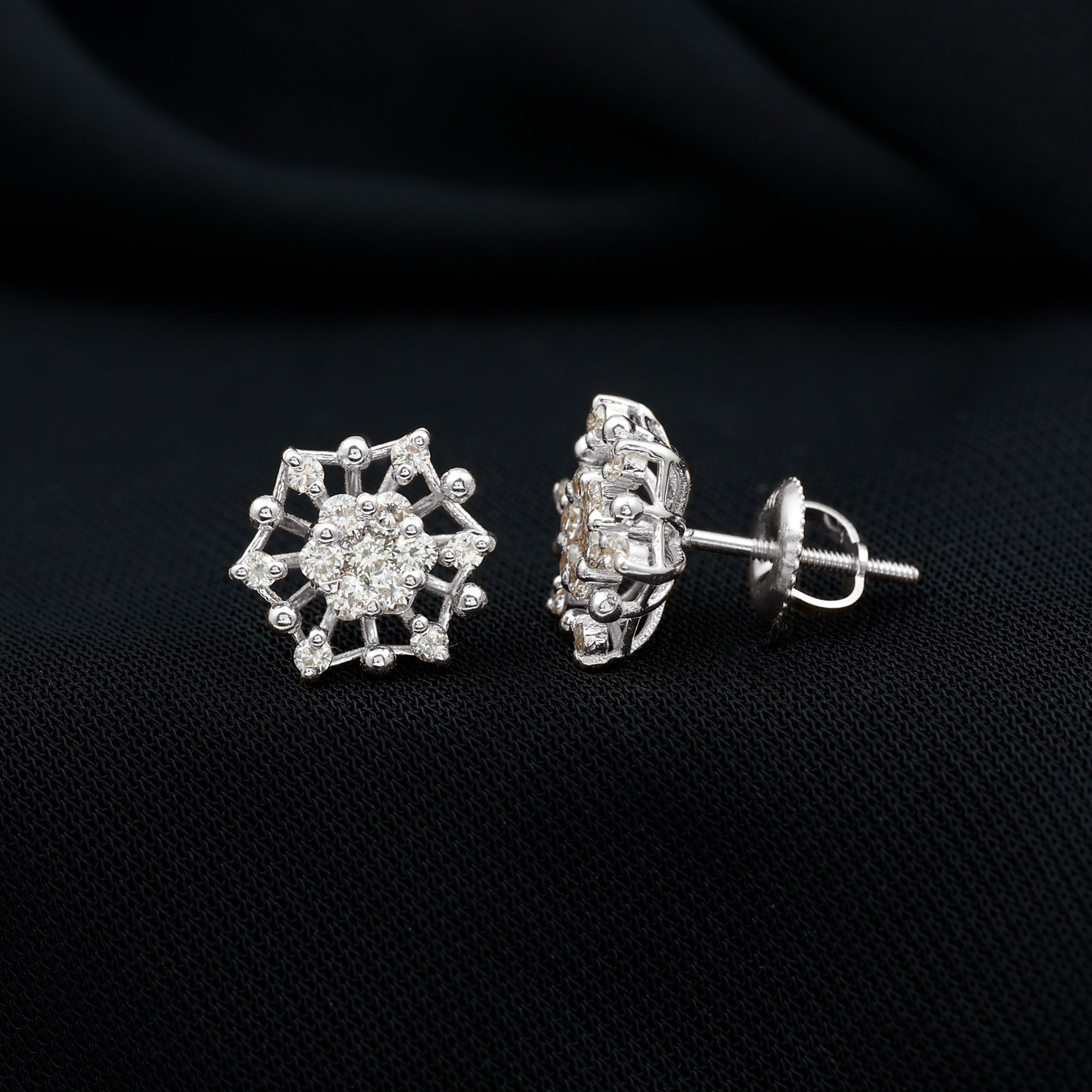 Diamond Cluster Stud Earrings Lab - ( EF-VS ) - Rosec Jewels