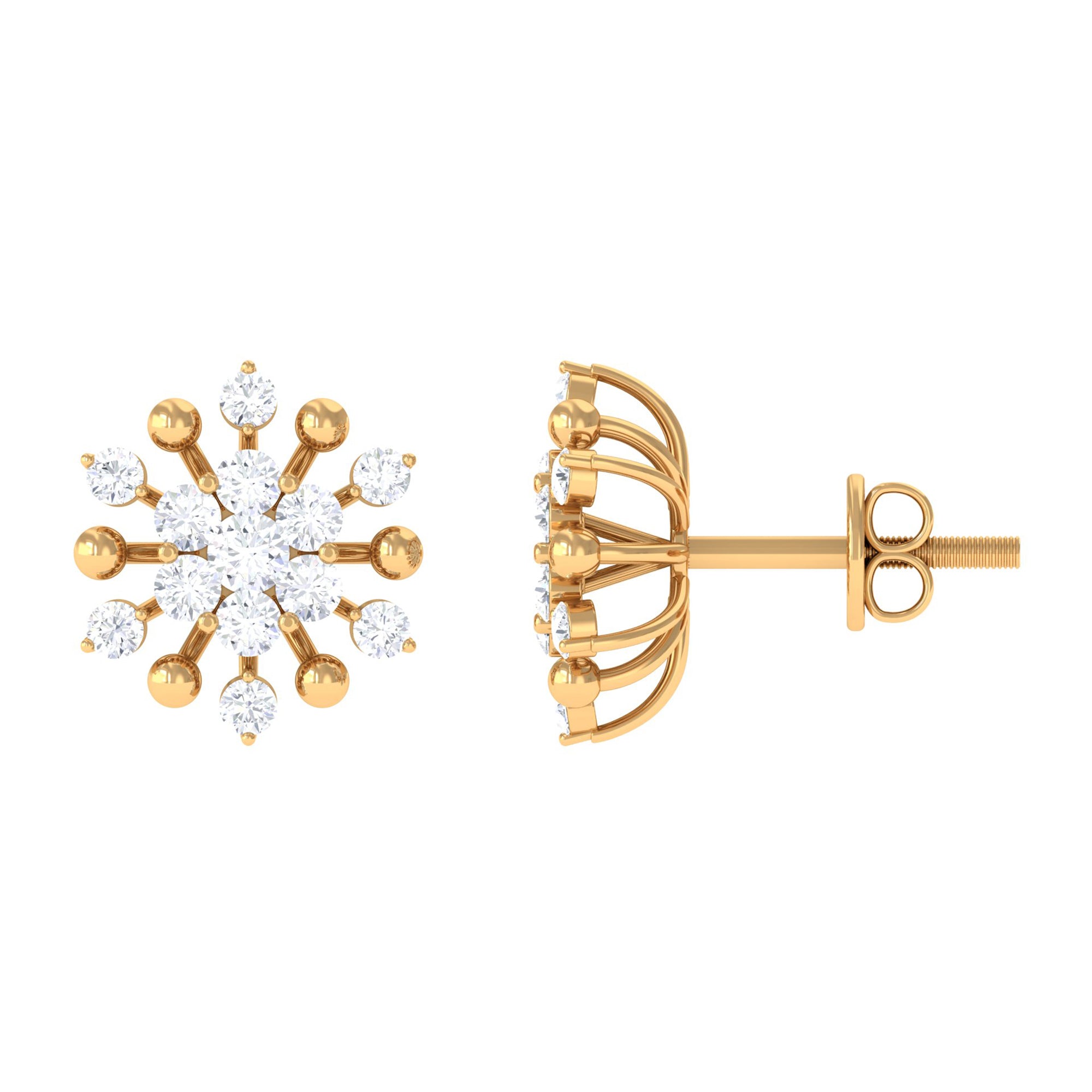 Diamond Cluster Stud Earrings Lab - ( EF-VS ) - Rosec Jewels