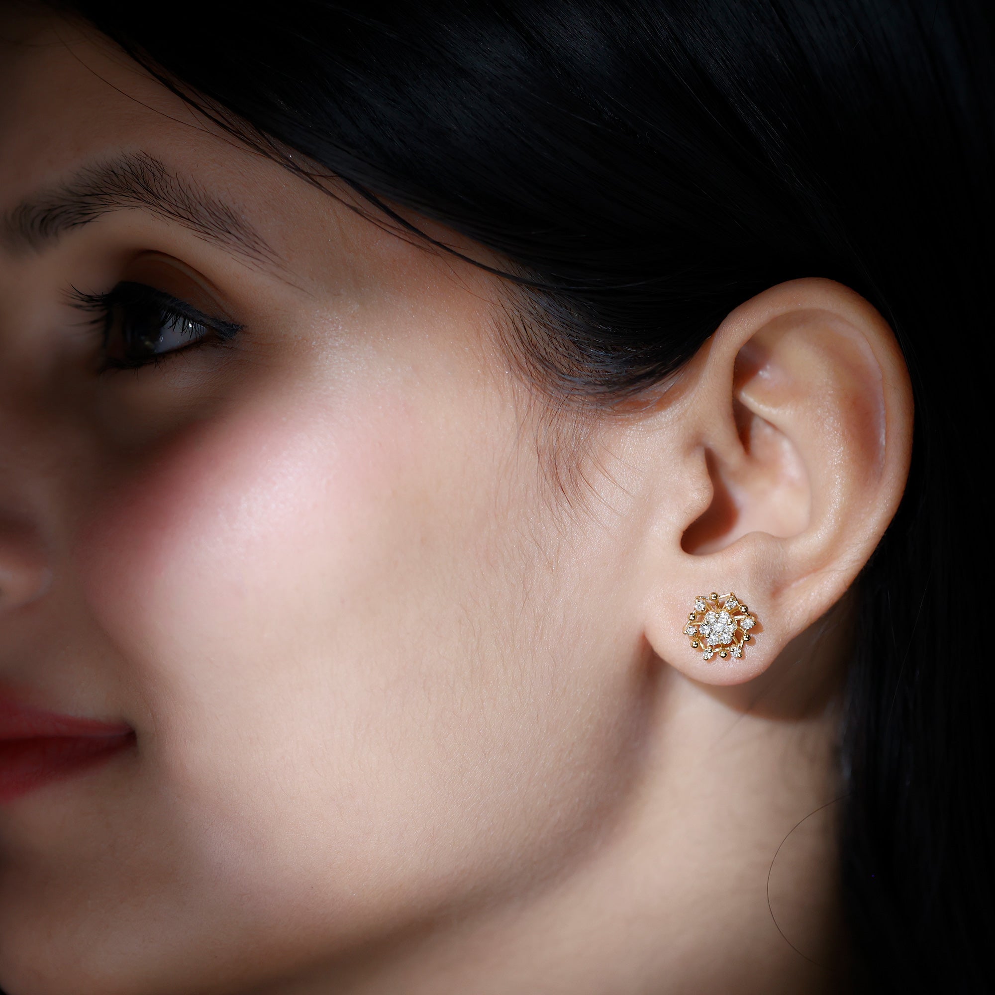Diamond Cluster Stud Earrings Lab - ( EF-VS ) - Rosec Jewels