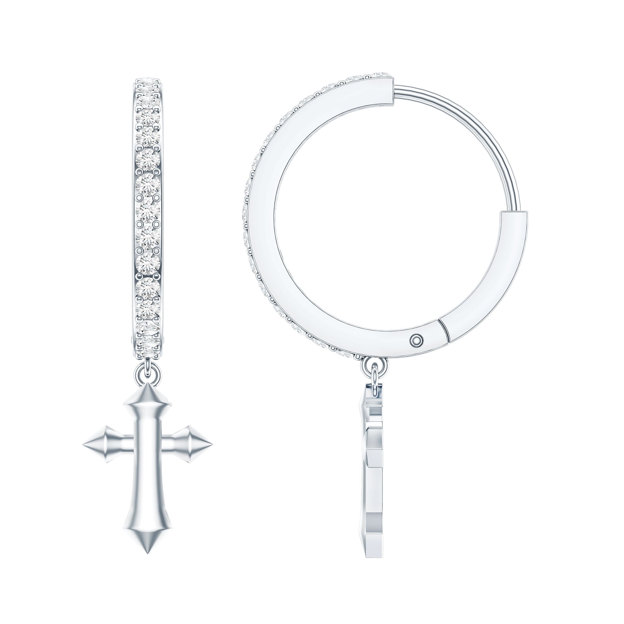 Certified Diamond Cross Drop Hoop Earrings Lab - ( EF-VS ) - Rosec Jewels