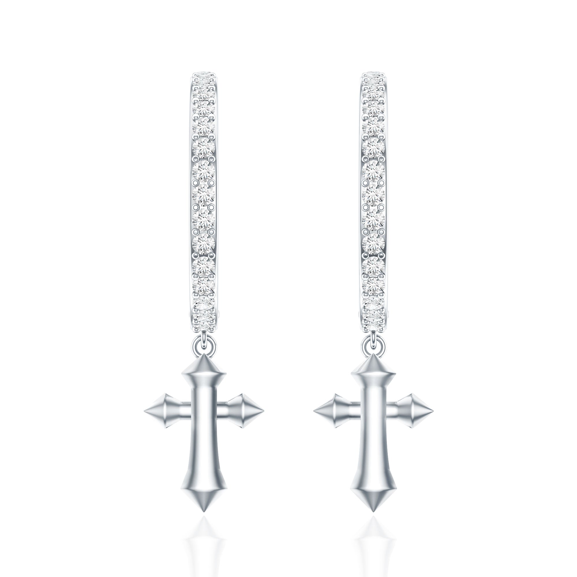 Certified Diamond Cross Drop Hoop Earrings Lab - ( EF-VS ) - Rosec Jewels