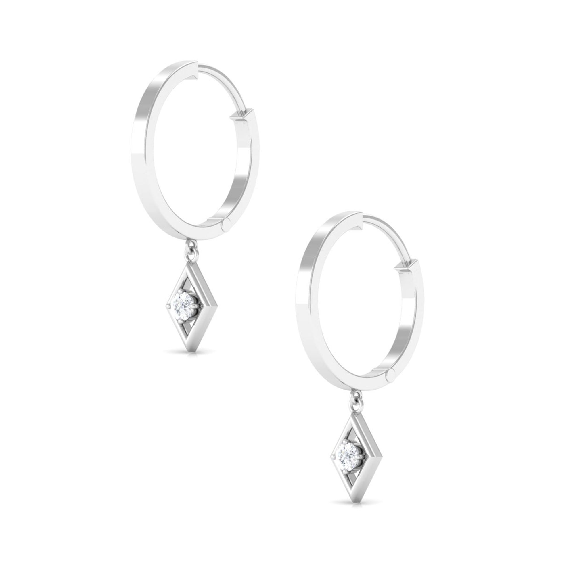 Rosec Jewels-Diamond Drop Hoop Earrings in Geometric Design
