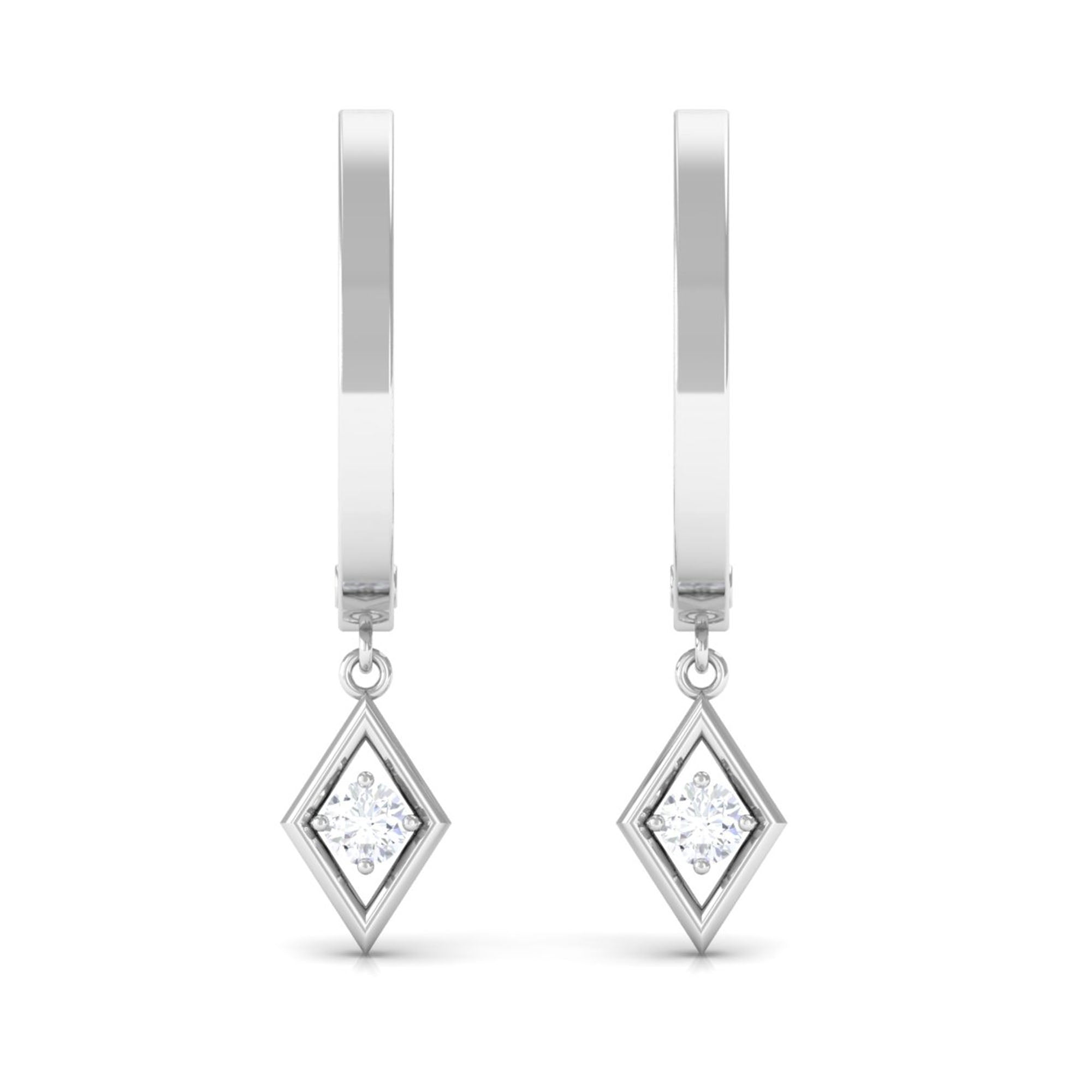 Rosec Jewels-Diamond Drop Hoop Earrings in Geometric Design