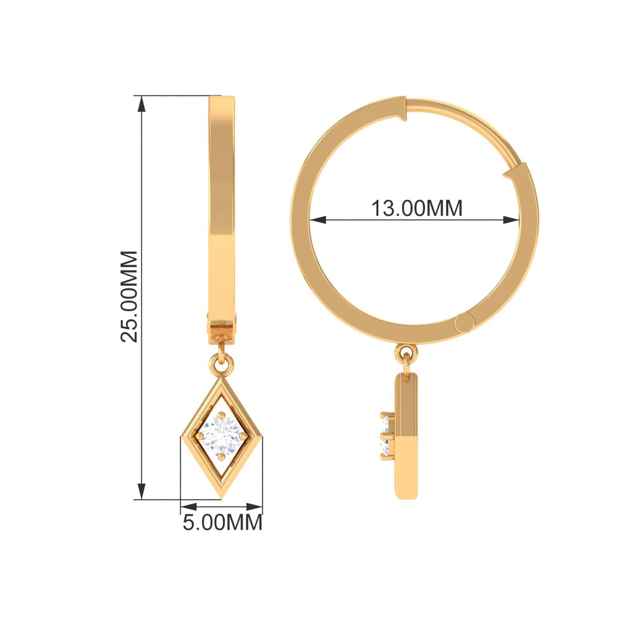 Rosec Jewels-Diamond Drop Hoop Earrings in Geometric Design