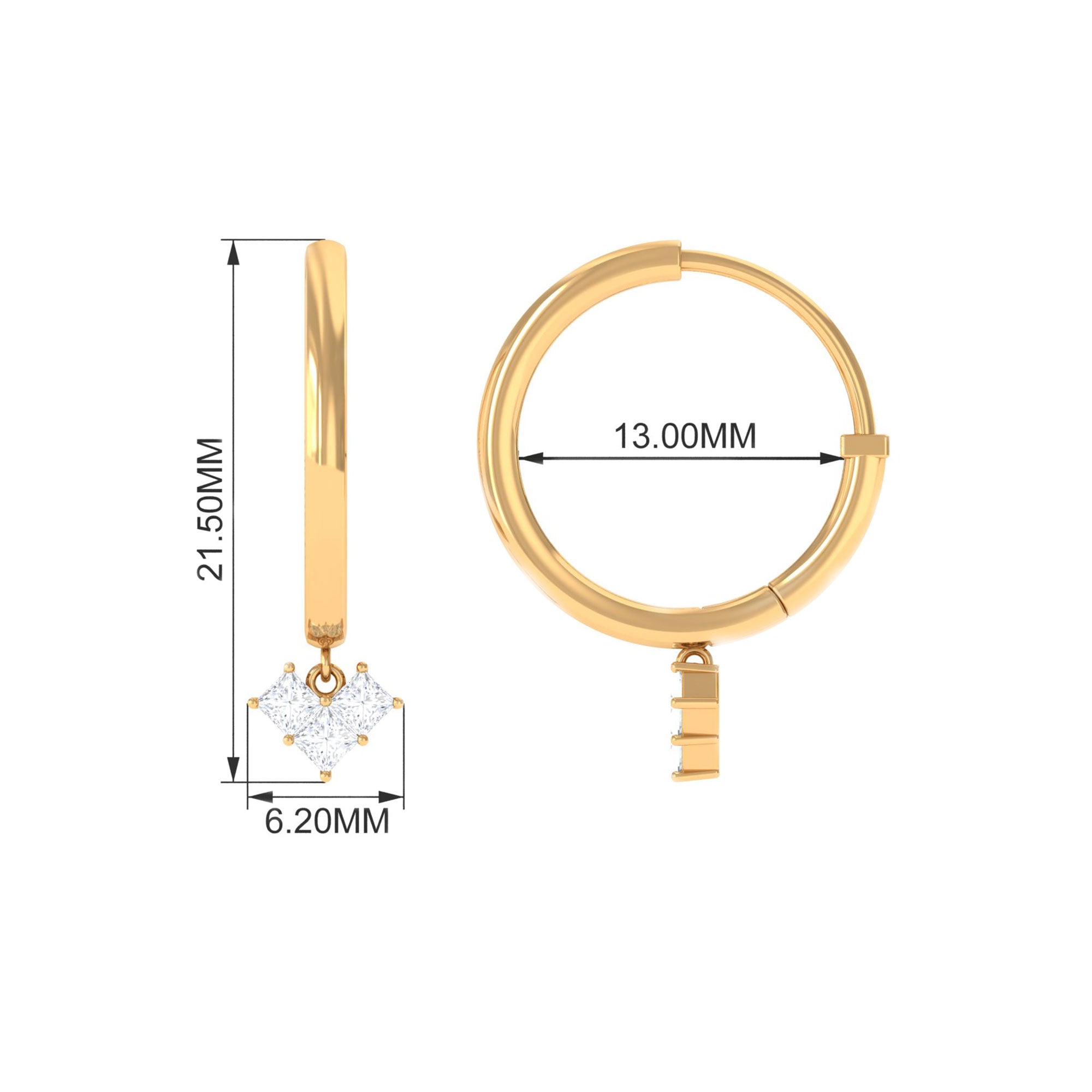 Rosec Jewels-1/2 CT Princess Cut Diamond Heart Drop Hoop Earrings