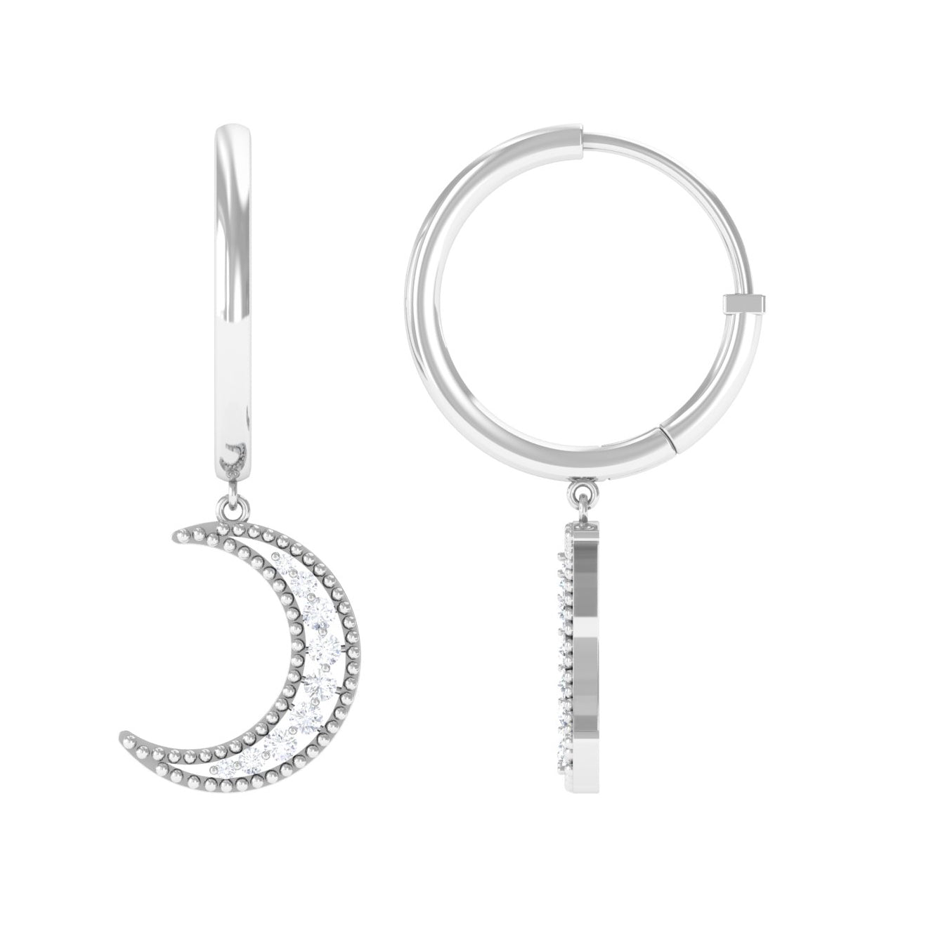 Certified Diamond Moon Drop Hoop Earrings