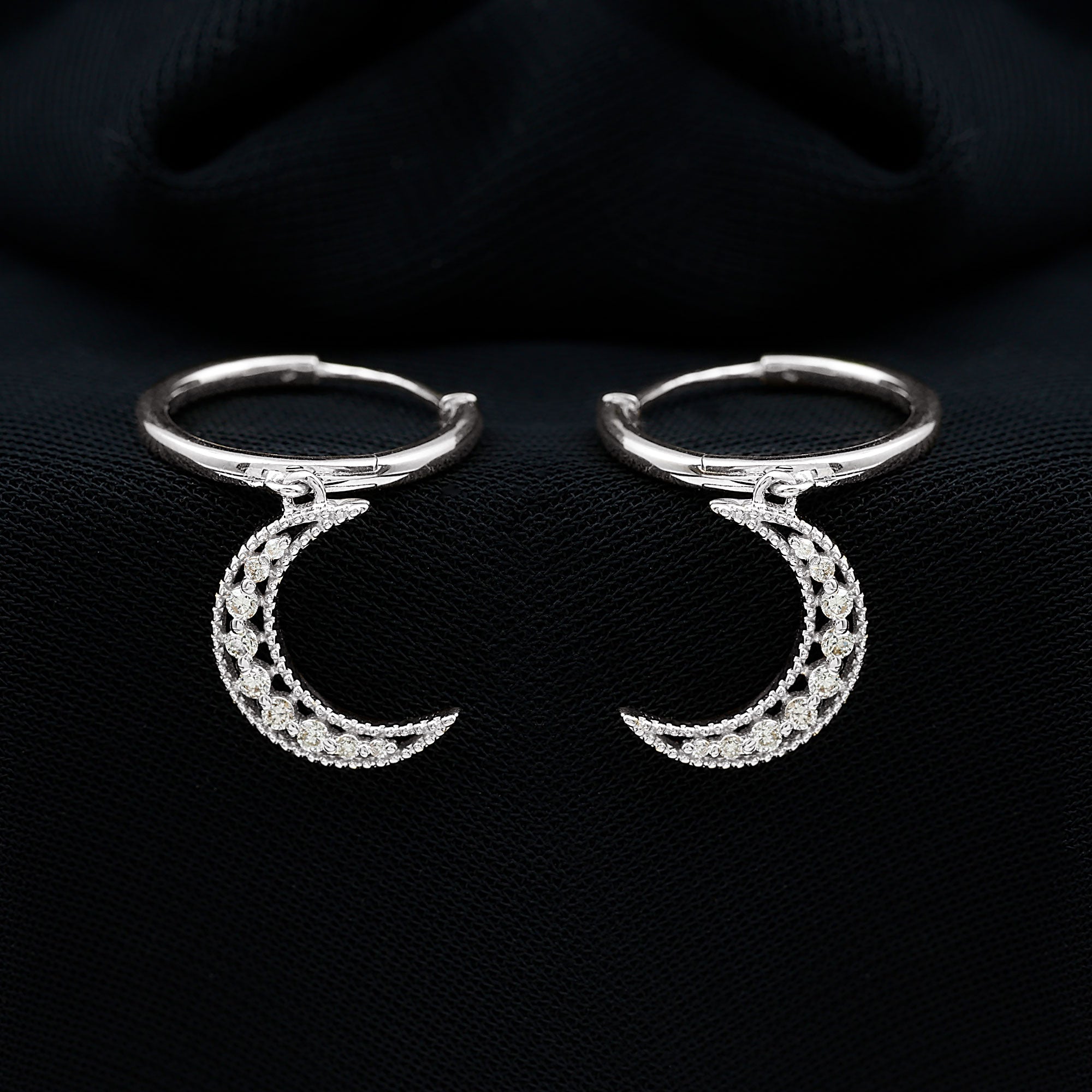 Certified Diamond Moon Drop Hoop Earrings Lab - ( EF-VS ) - Rosec Jewels