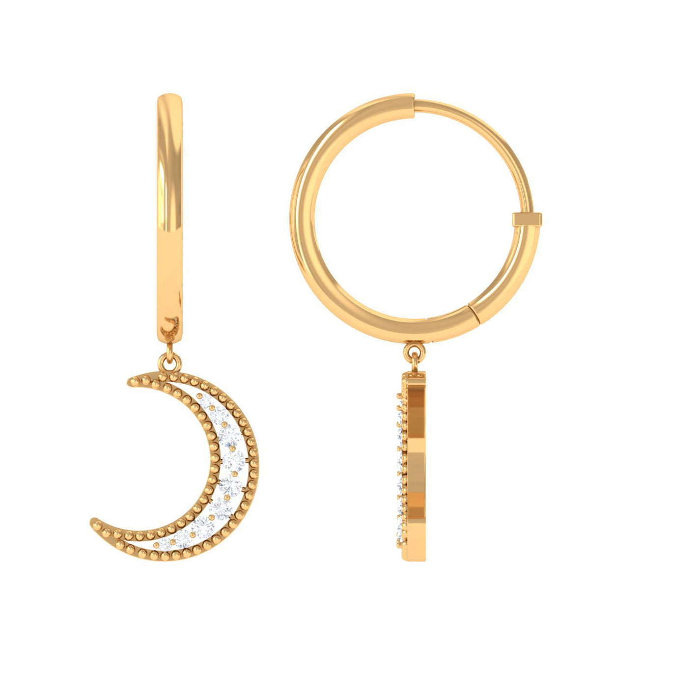 Rosec Jewels-Diamond Moon Drop Hoop Earrings