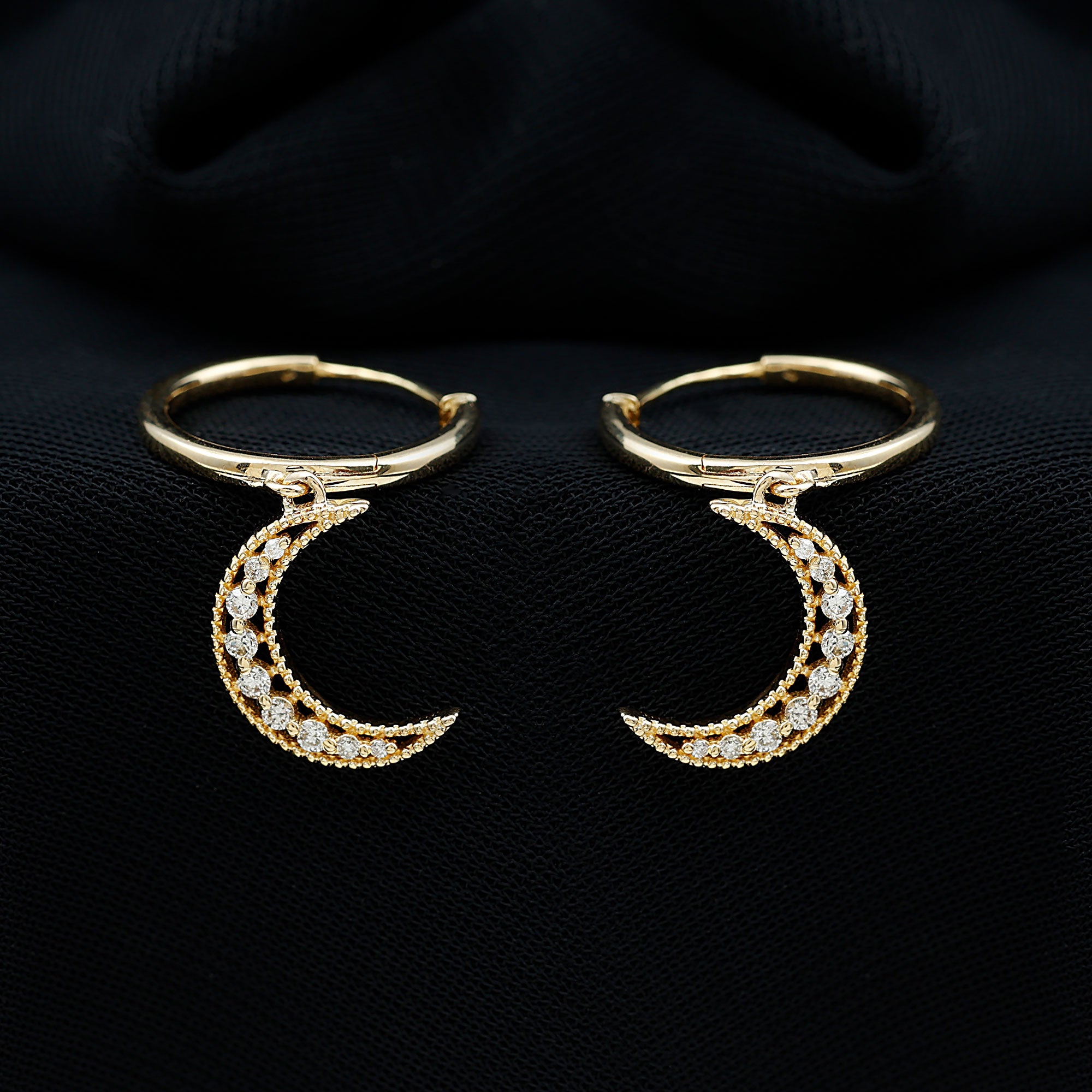 Certified Diamond Moon Drop Hoop Earrings Lab - ( EF-VS ) - Rosec Jewels