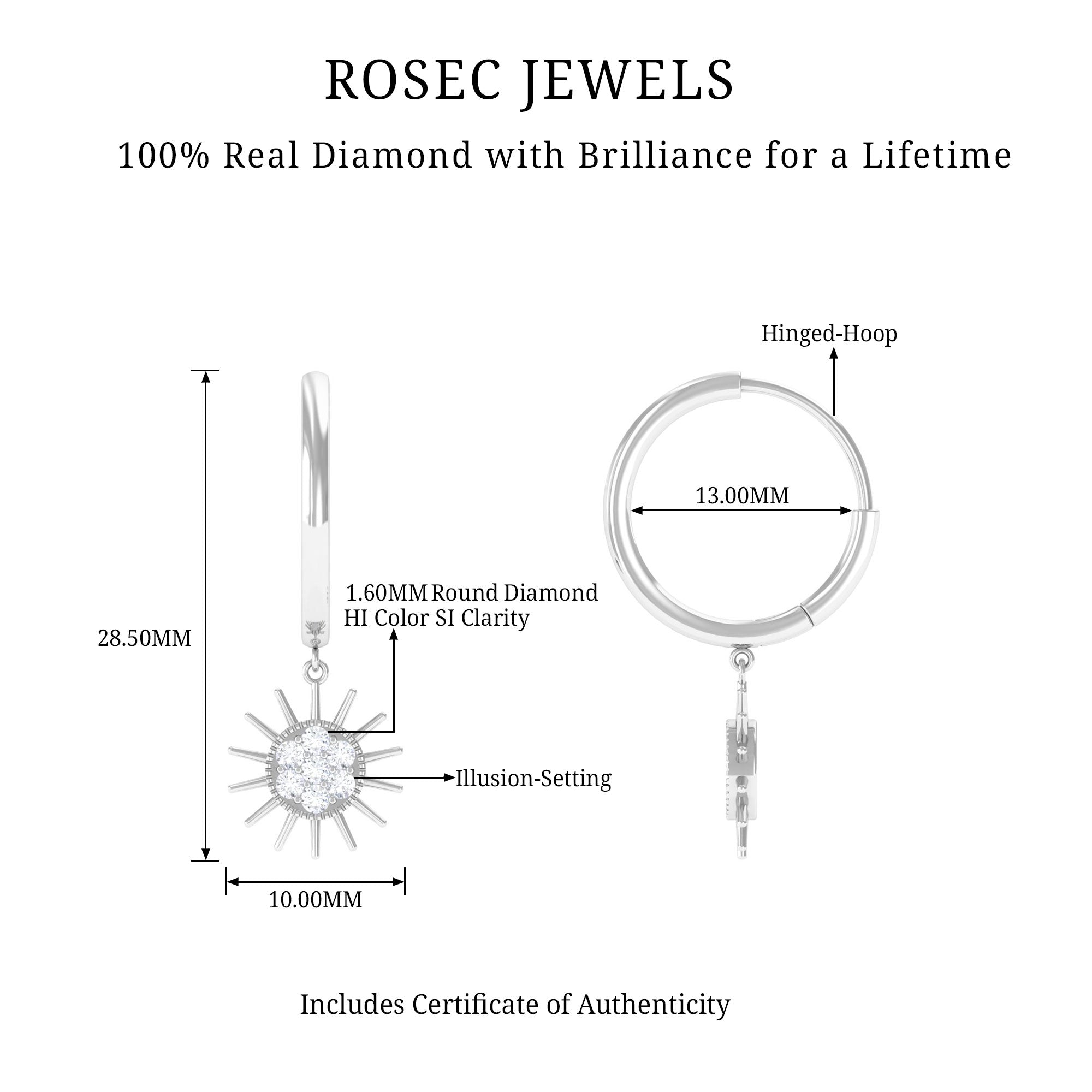 Rosec Jewels-1/2 CT Sunburst Dangle Earrings with Diamond Cluster