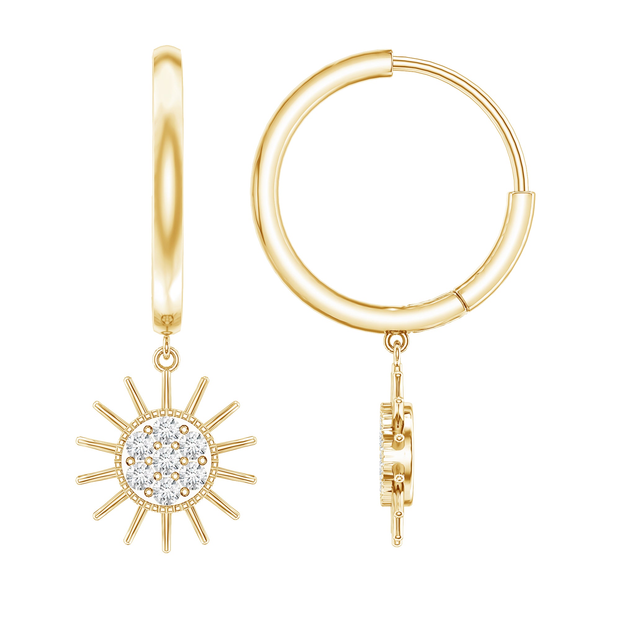 Certified Diamond Sunburst Hoop Earrings Lab - ( EF-VS ) - Rosec Jewels