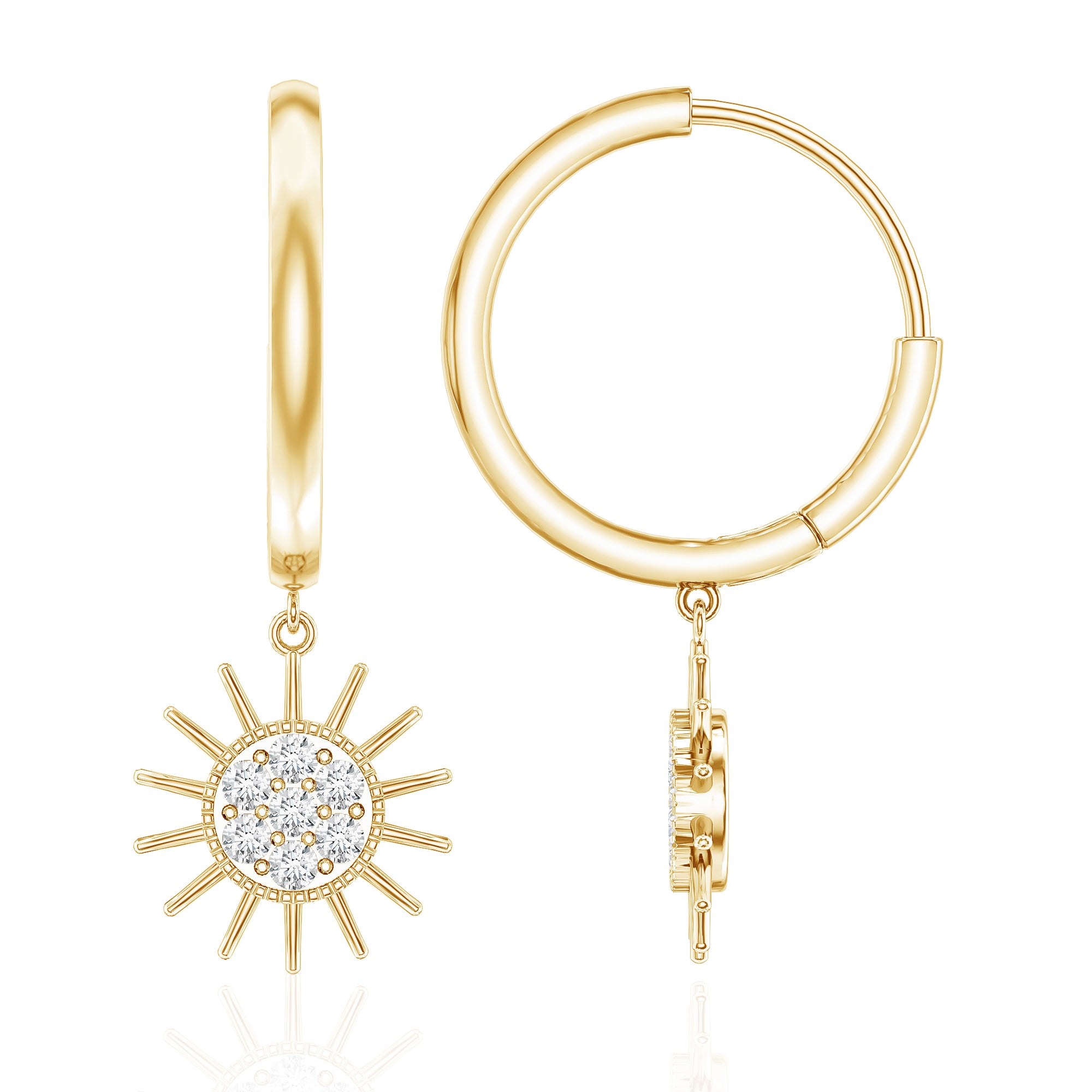 Certified Diamond Sunburst Hoop Earrings Lab - ( EF-VS ) - Rosec Jewels