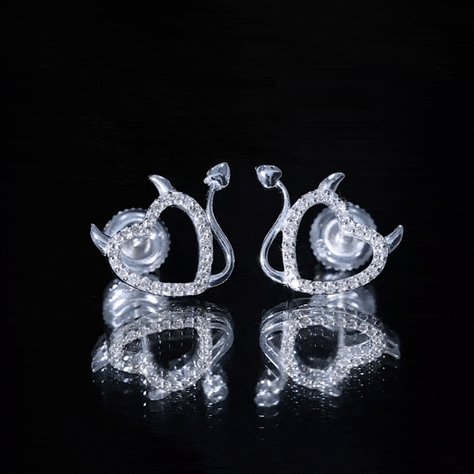 Round Diamond Devil Heart Earrings Lab - ( EF-VS ) - Rosec Jewels