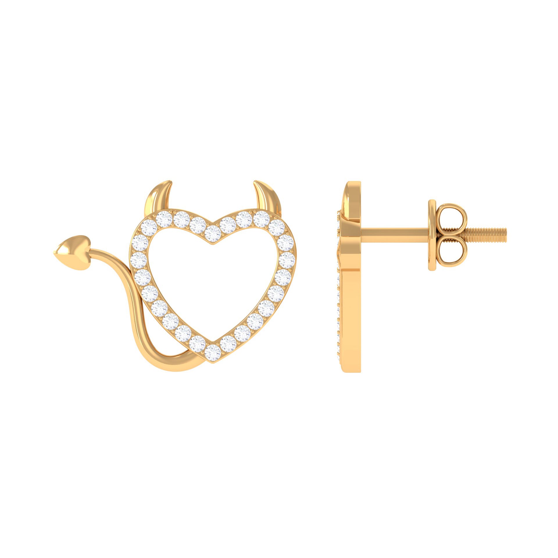 Rosec Jewels-1/4 CT Diamond Devil Heart Earrings in Gold