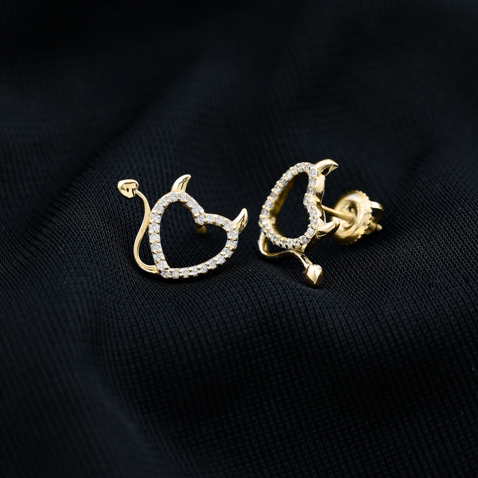 Rosec Jewels-1/4 CT Diamond Devil Heart Earrings in Gold