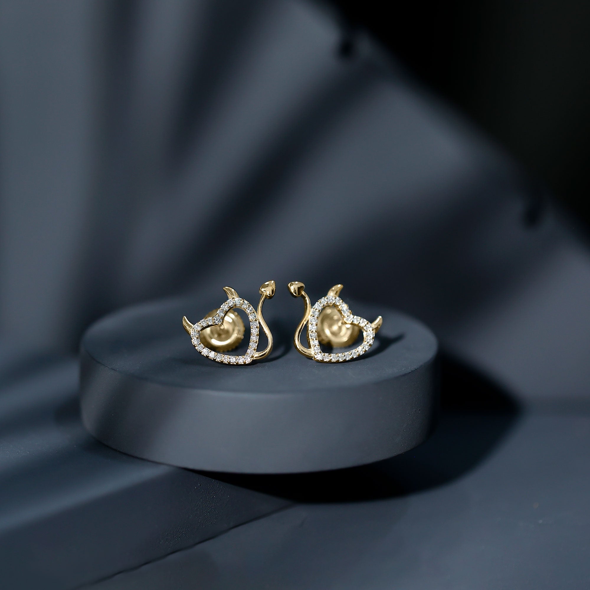 Round Diamond Devil Heart Earrings Lab - ( EF-VS ) - Rosec Jewels