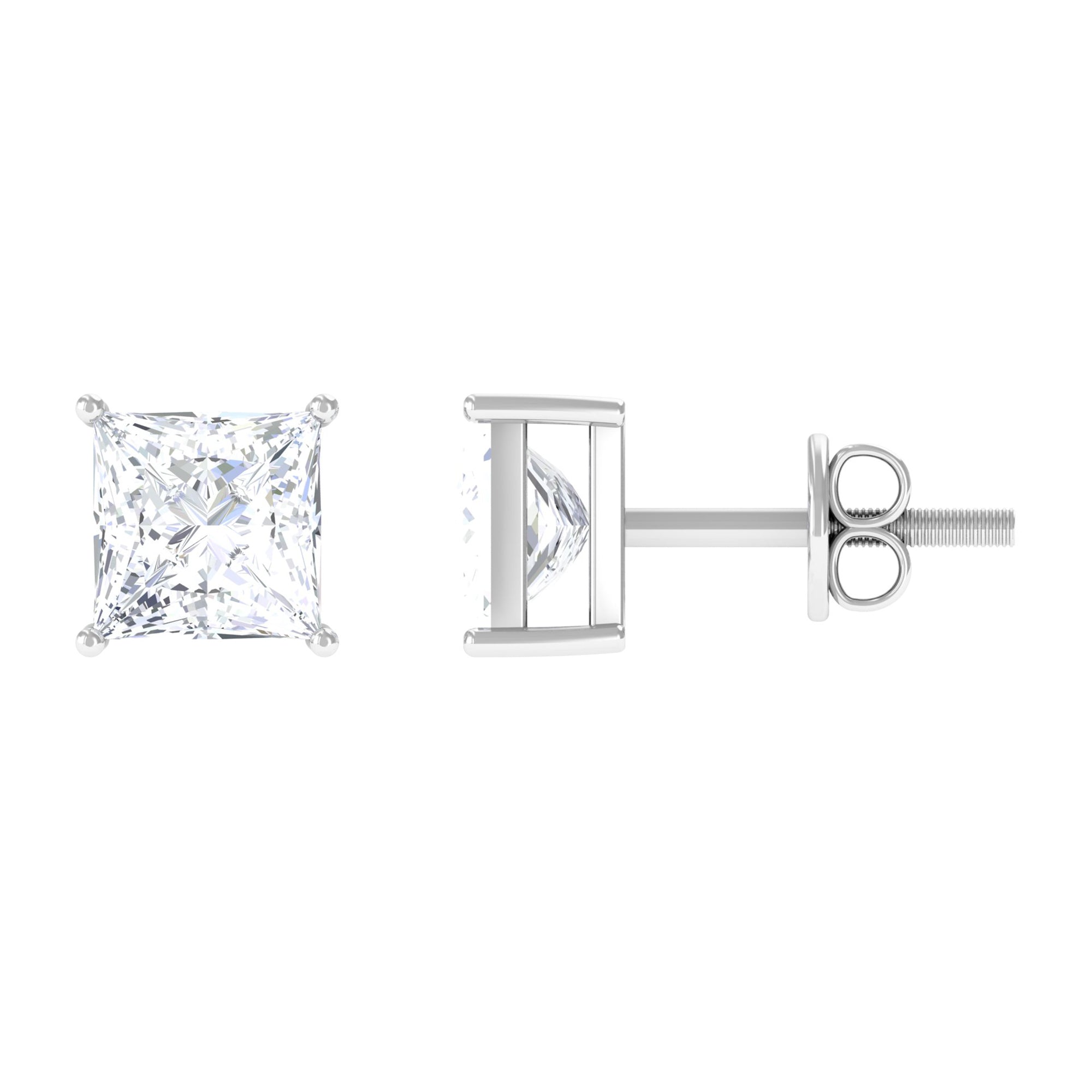 Natural Princess Cut Diamond Stud Earrings with Certificate Lab - ( EF-VS ) - Rosec Jewels