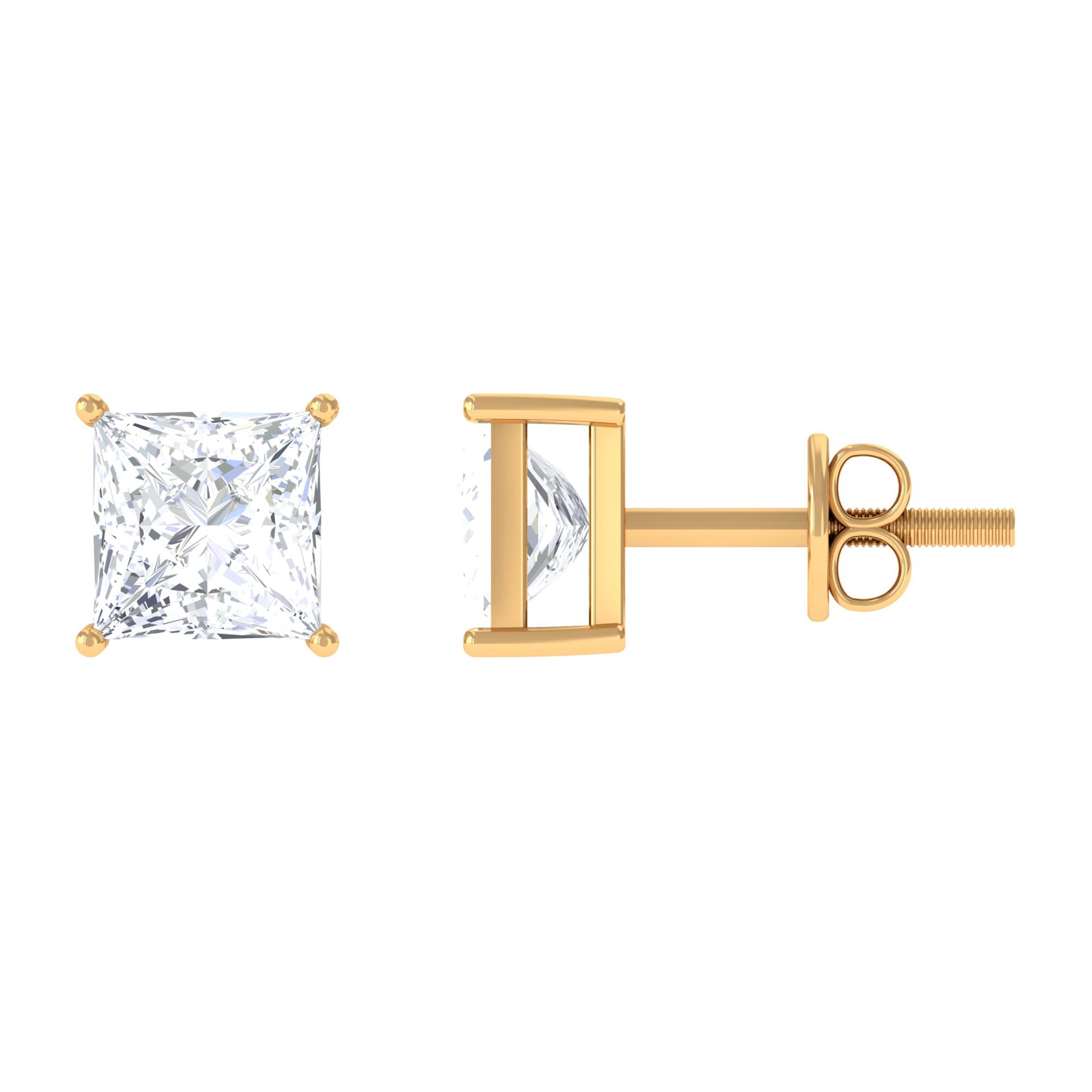Natural Princess Cut Diamond Stud Earrings with Certificate Lab - ( EF-VS ) - Rosec Jewels