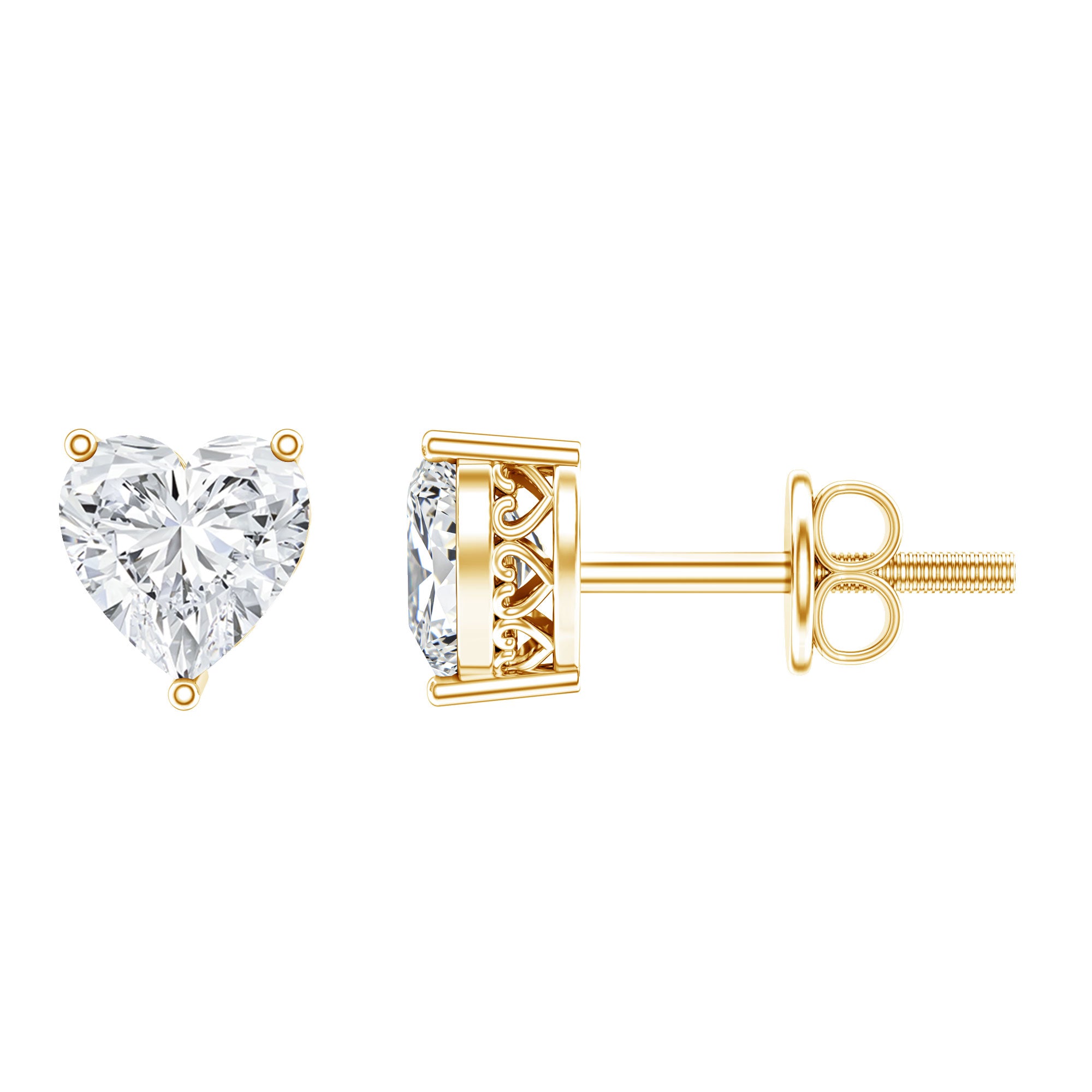 Certified Real Diamond Heart Shaped Earrings with Screw Back Lab - ( EF-VS ) - Rosec Jewels