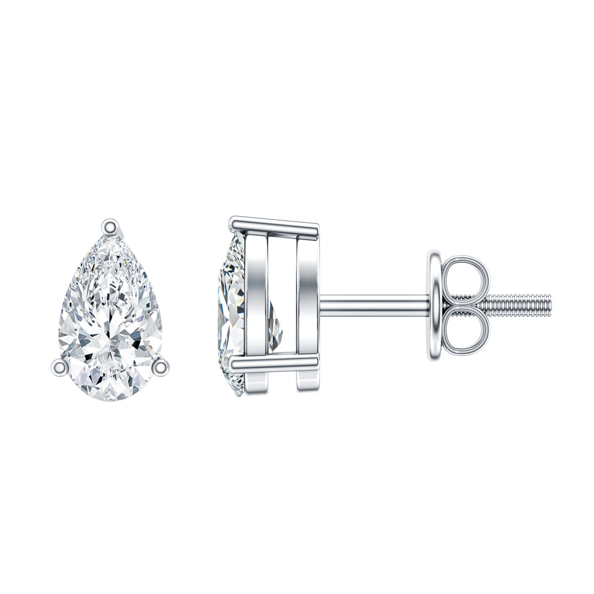 Pear Cut Diamond Solitaire Stud Earrings Lab - ( EF-VS ) - Rosec Jewels
