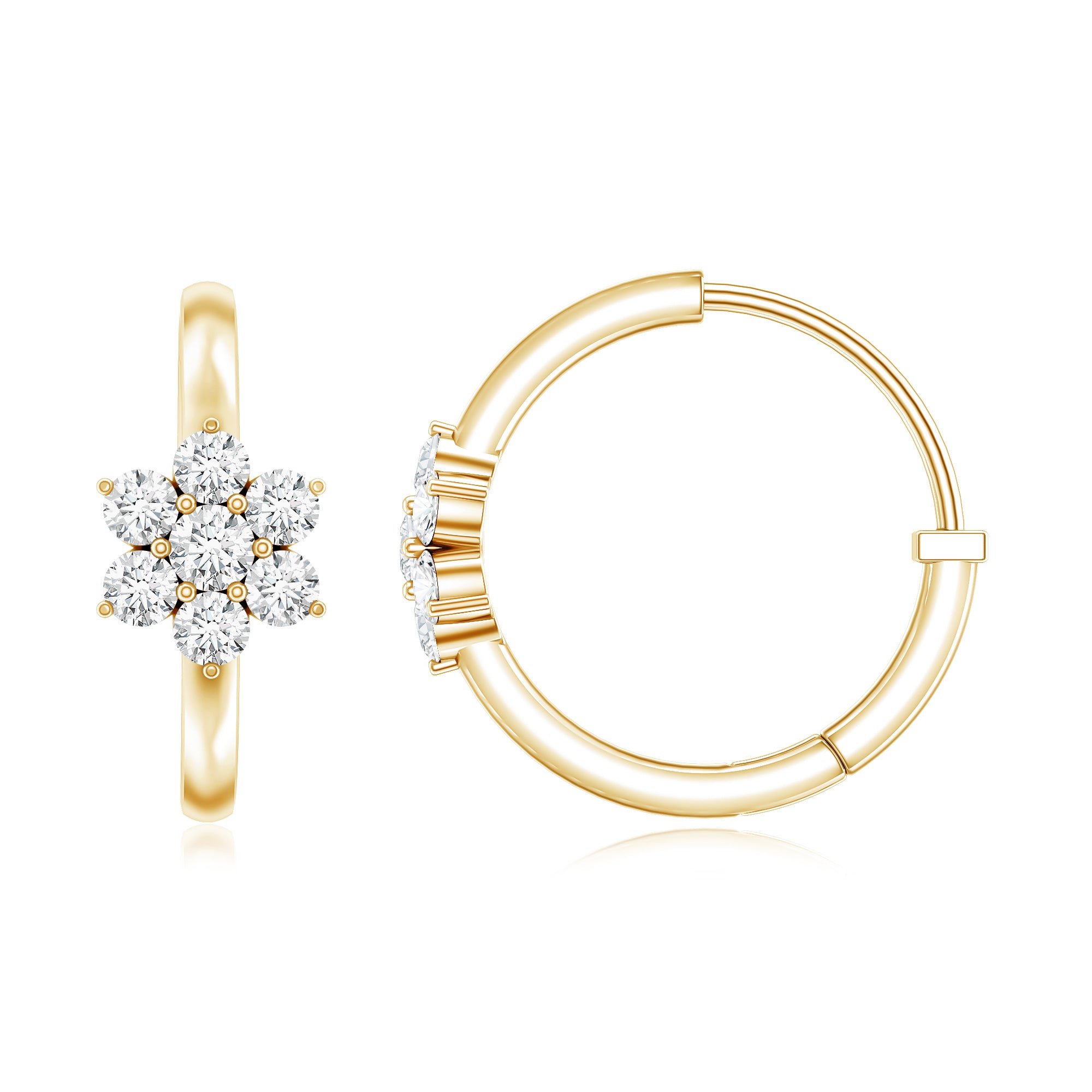 Diamond Flower Hoop Earrings For Her Lab - ( EF-VS ) - Rosec Jewels