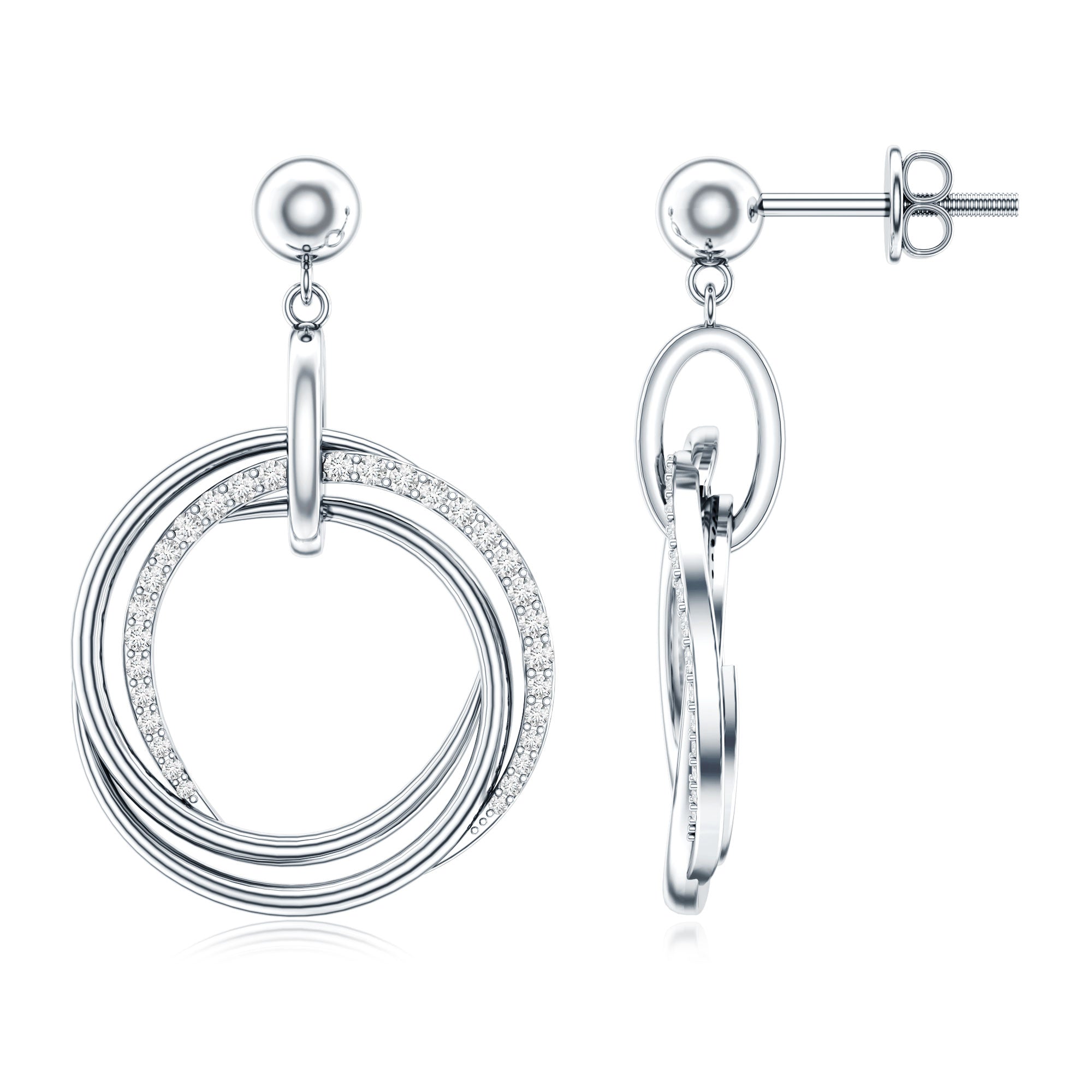 Round Cut Diamond Drop Earring with Screw Back Closure Lab - ( EF-VS ) - Rosec Jewels