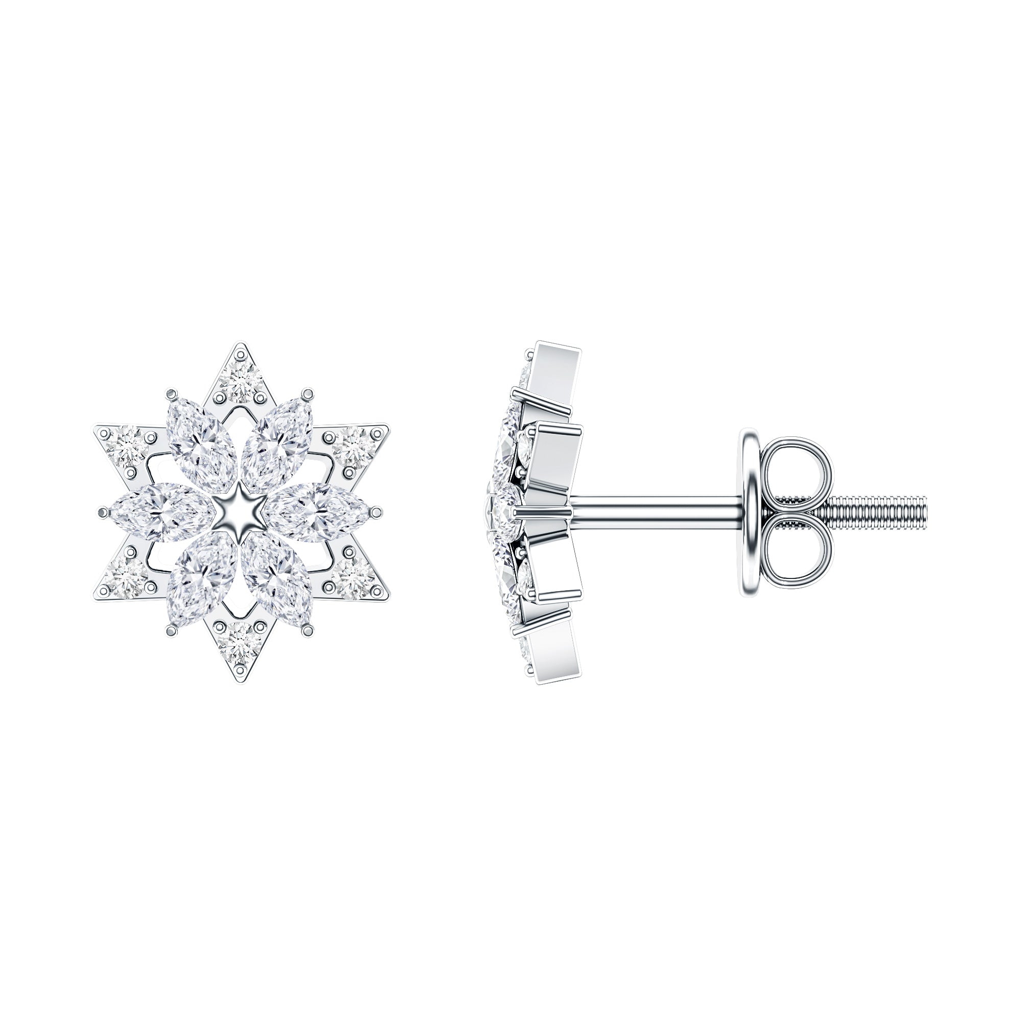 Round Diamond Flower Stud Earrings With Screw Back Lab - ( EF-VS ) - Rosec Jewels