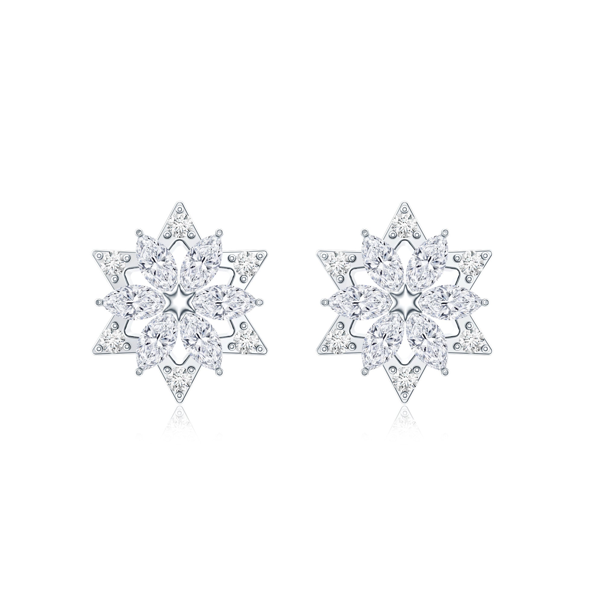 Round Diamond Flower Stud Earrings With Screw Back Lab - ( EF-VS ) - Rosec Jewels