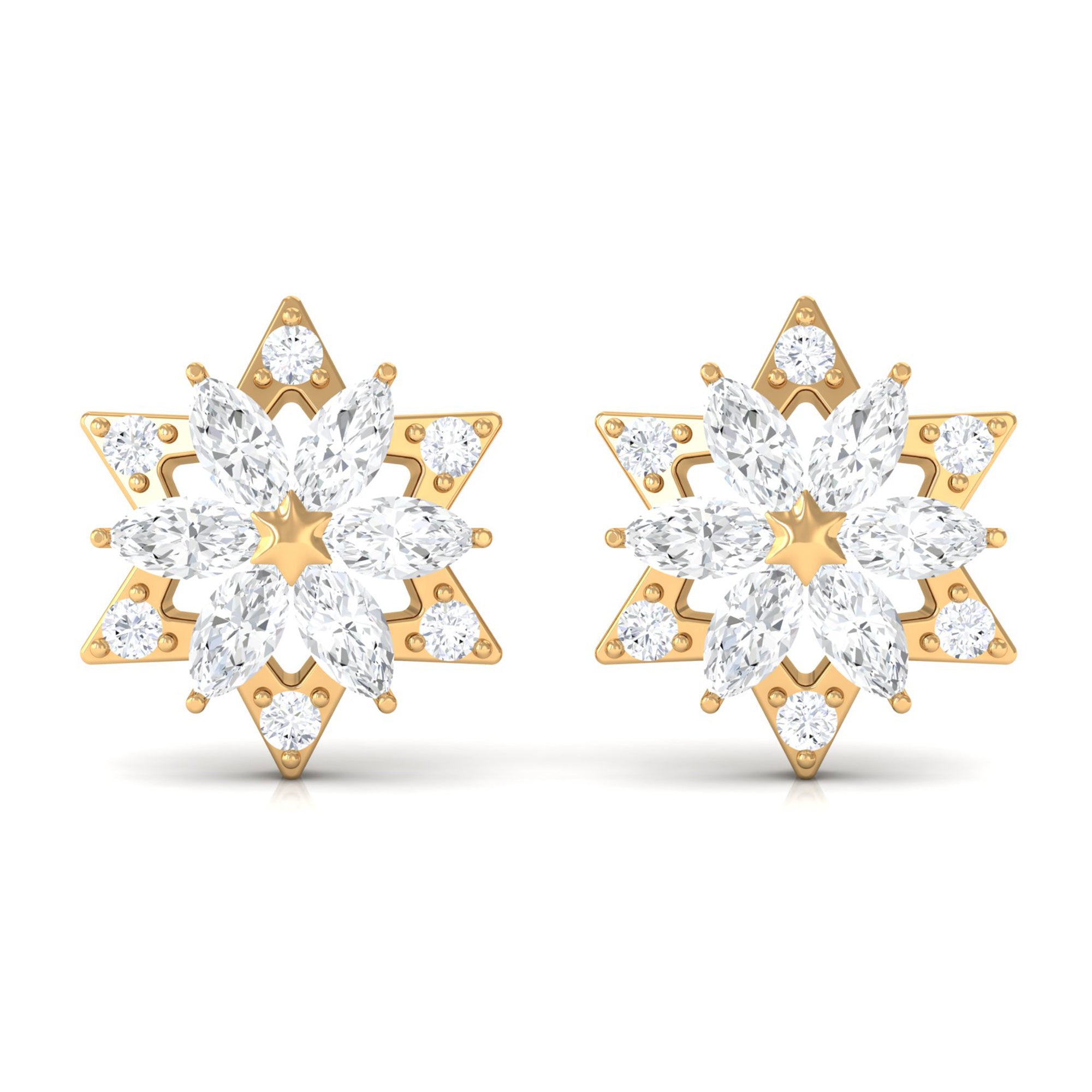 Rosec Jewels-Flower Stud Earrings with Marquise and Round Diamond