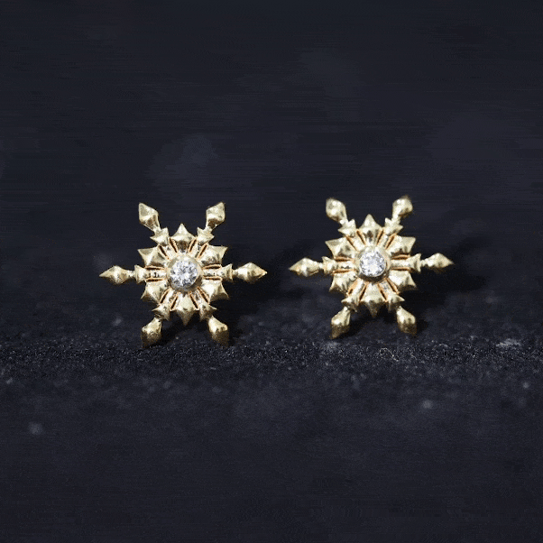 Bezel Set Diamond Snowflake Stud Earrings Lab - ( EF-VS ) - Rosec Jewels