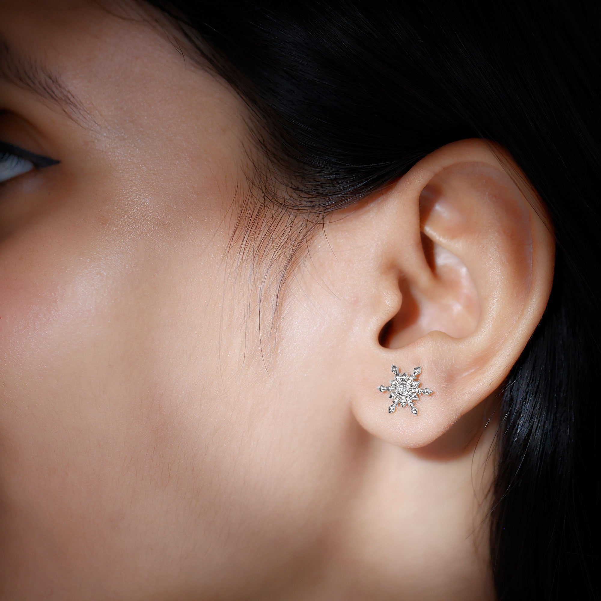 Bezel Set Diamond Snowflake Stud Earrings Lab - ( EF-VS ) - Rosec Jewels